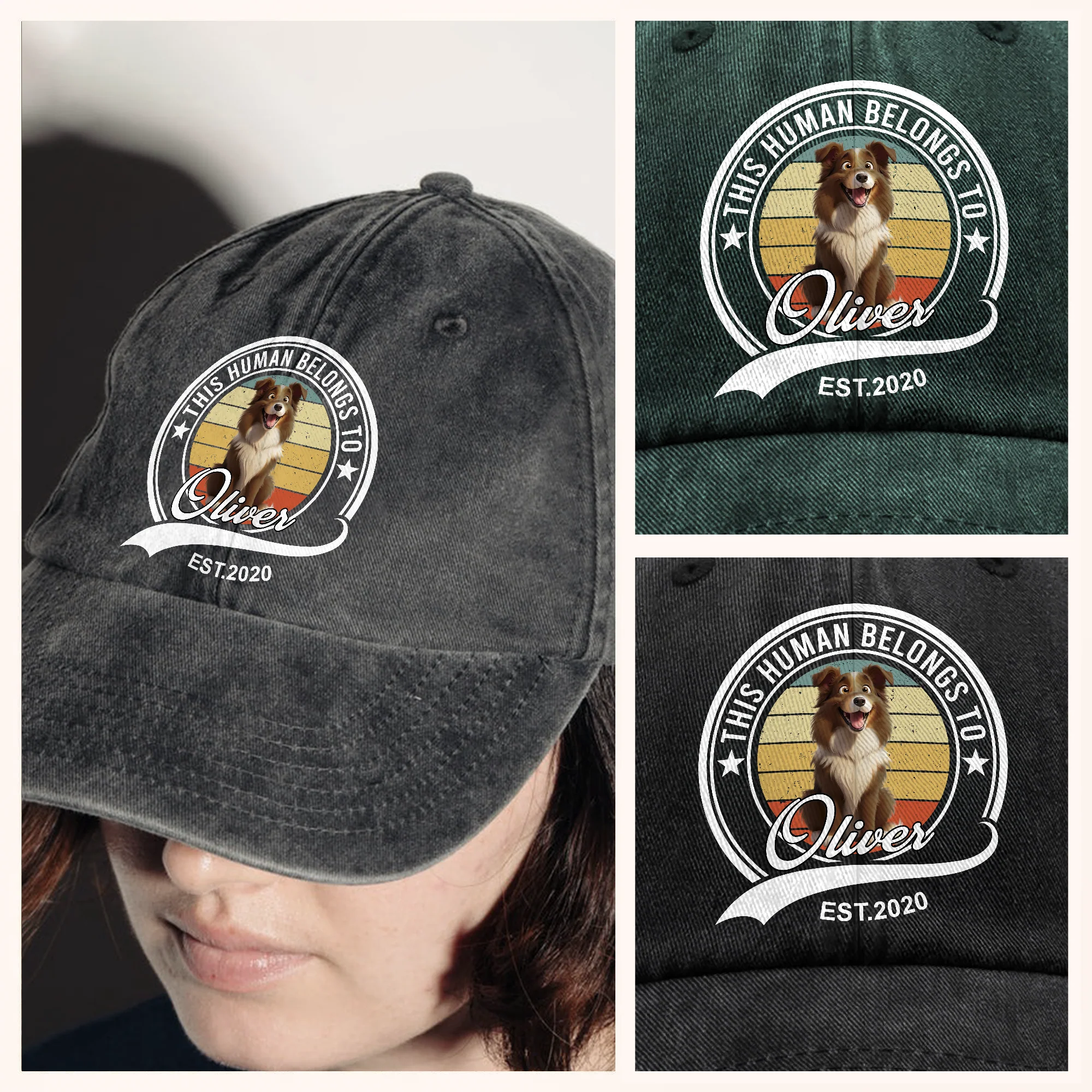 Custom Cute 3D Dog - Human Belongs To Dog Washed Denim Baseball Cap HA75 898152 - Image 3