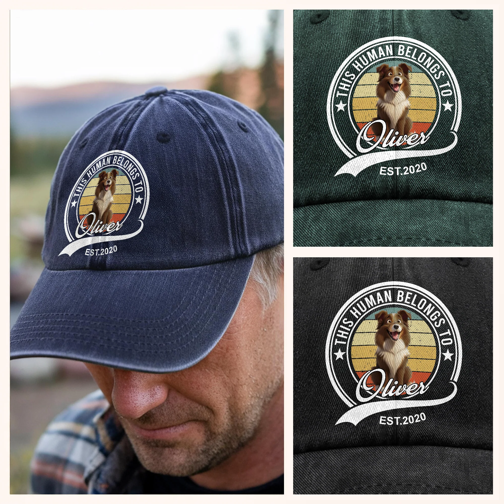 Custom Cute 3D Dog - Human Belongs To Dog Washed Denim Baseball Cap HA75 898152 - Image 4
