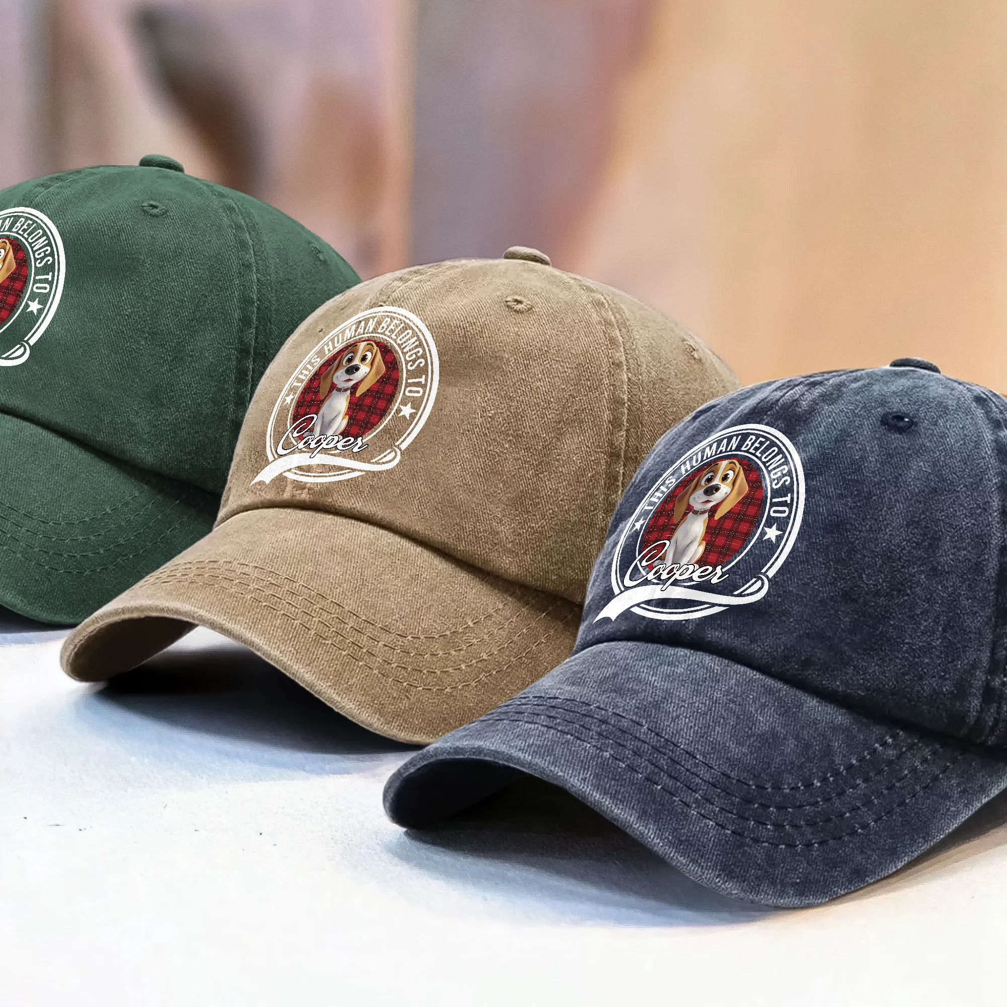 Custom Cute 3D Dog - Human Belongs To Dog Washed Denim Baseball Cap HA75 898152 - Image 5