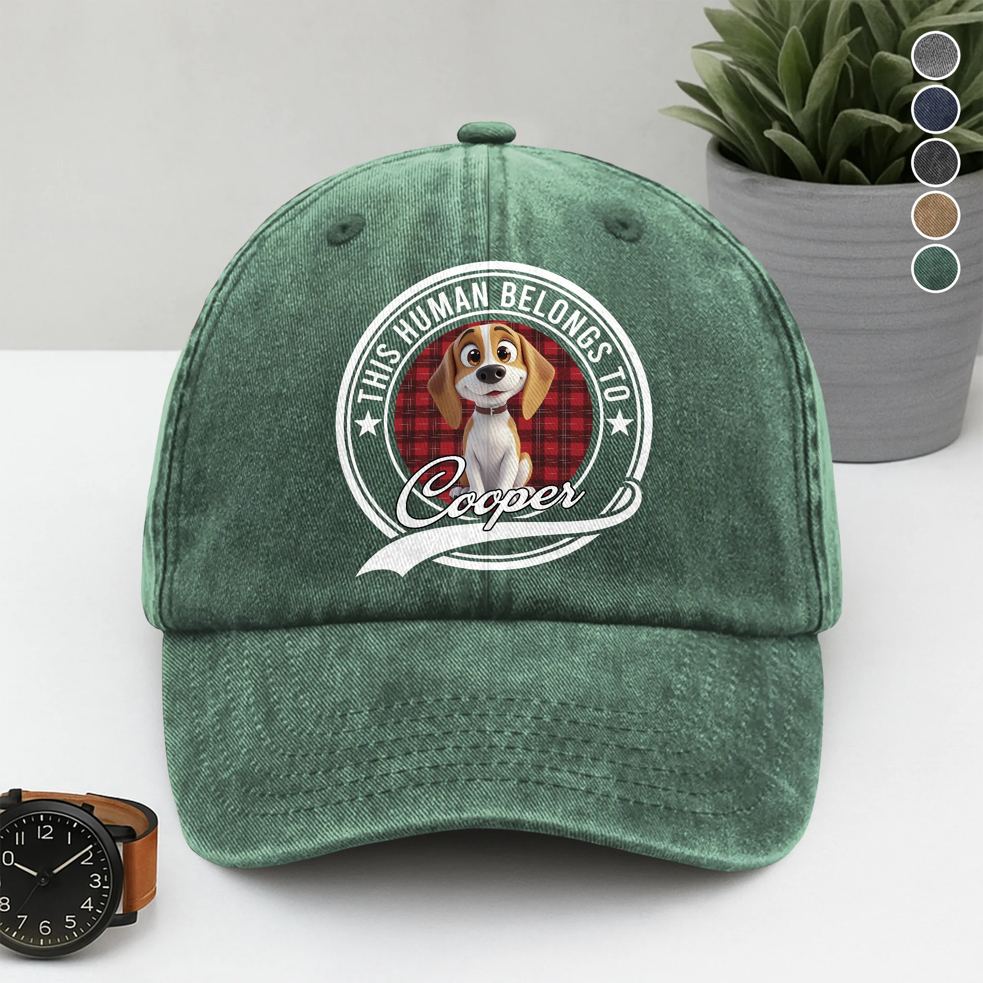 Custom Cute 3D Dog - Human Belongs To Dog Washed Denim Baseball Cap HA75 898152 - Image 6