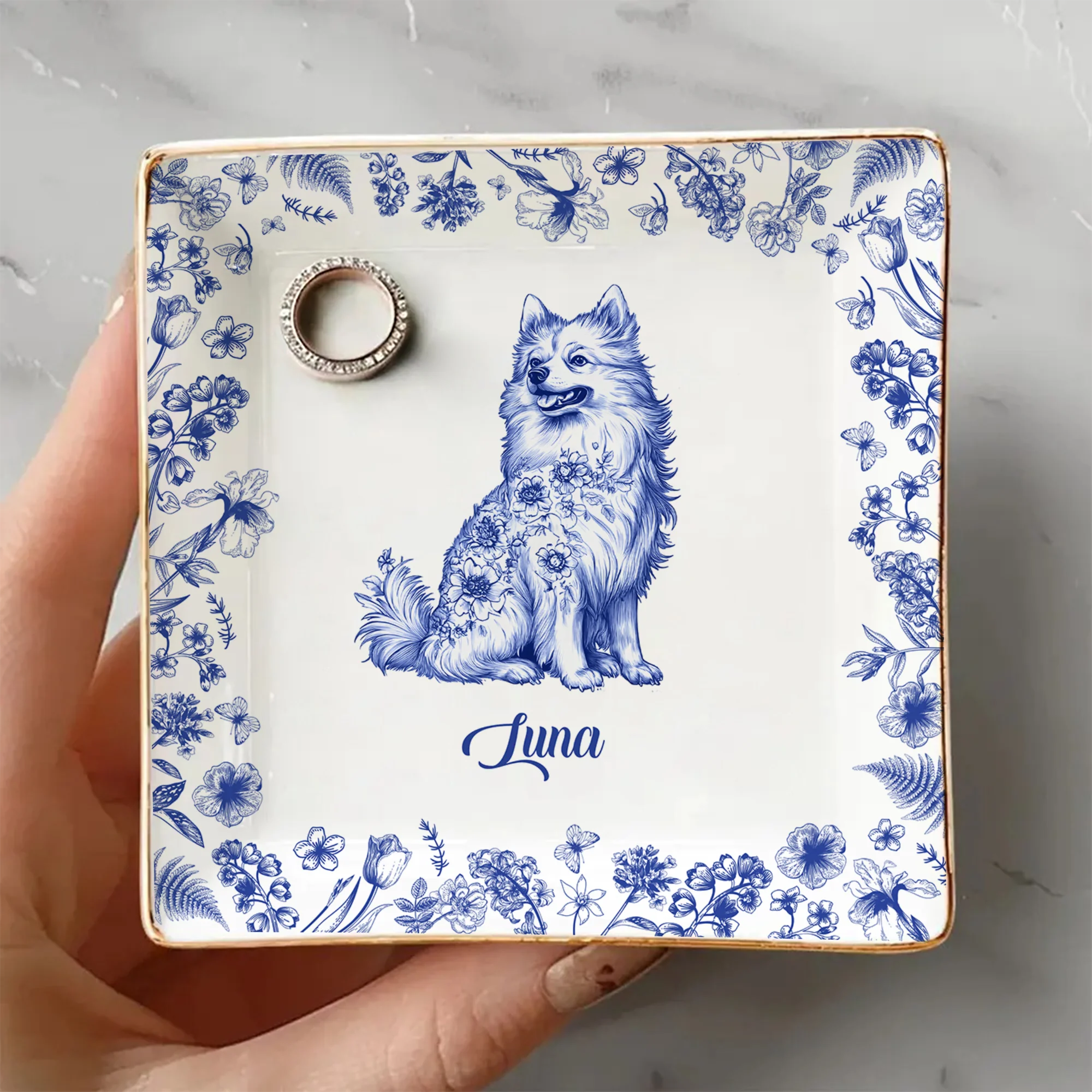 Custom Dog Breeds Chinoiserie Toile De Jouy Style - Personalized Jewelry Dish HA75 892704 - Image 2