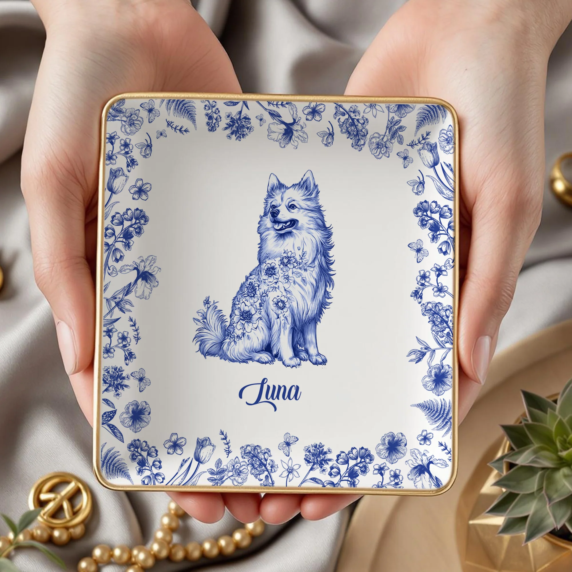 Custom Dog Breeds Chinoiserie Toile De Jouy Style - Personalized Jewelry Dish HA75 892704 - Image 6