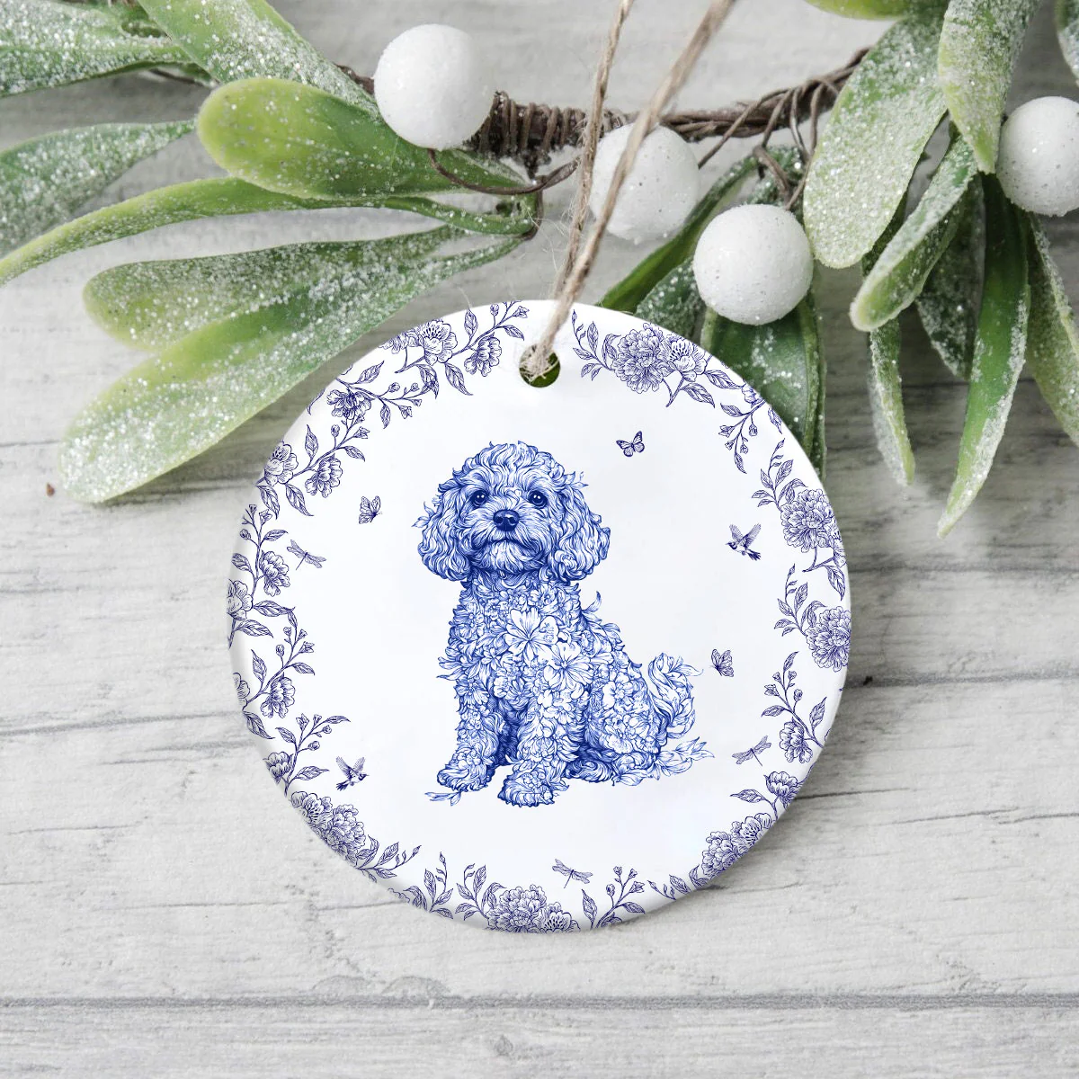 Custom Dog Breeds Toile De Jouy Style Memorial Ceramic Ornament HA75 897480 - Image 4