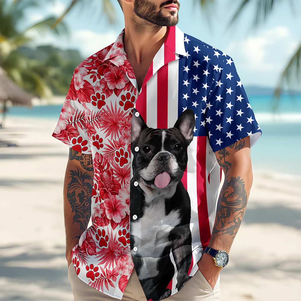 Custom Dog Cat Photo With American Flag Hawaii Shirt Gift for Pet Lovers TH10 169357 - Image 2