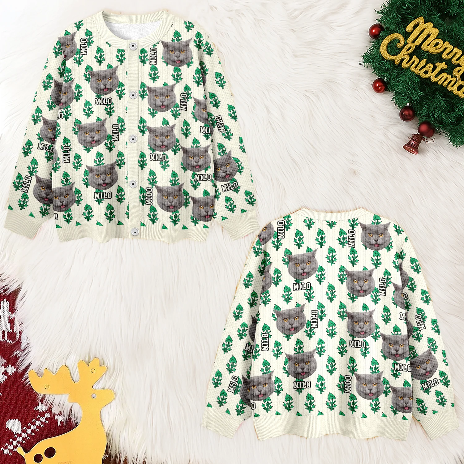 Custom Dog Cat Photo With Hand Block Print Ugly Cardigan For Dog/Cat Lovers LM32 897191 - Image 9
