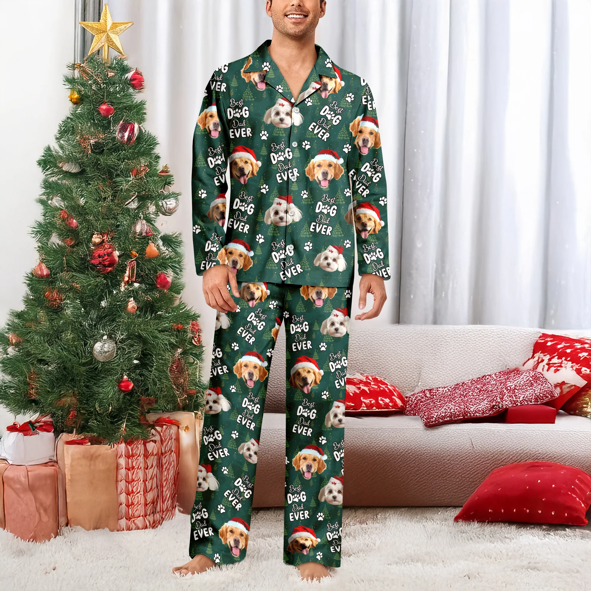 Custom Dog Face Cute Best  Dog Dad Ever Christmas Pajamas LM32 895749 - Image 5