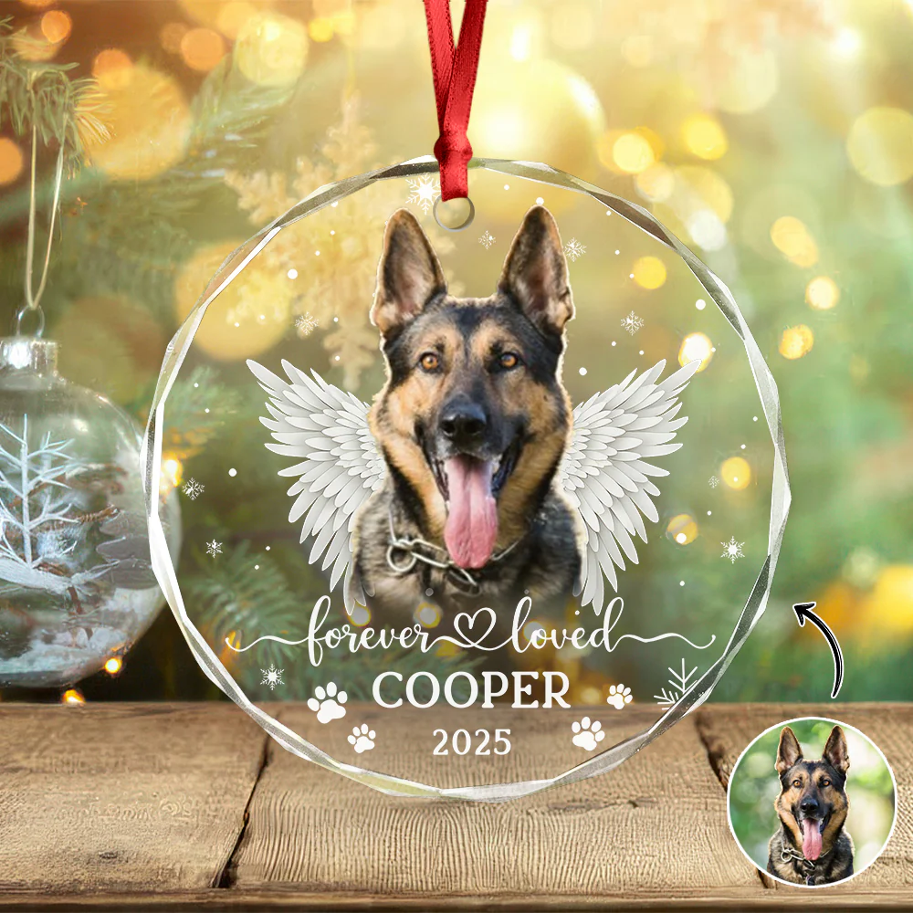 Custom Dog Photo Forever Loved Memorial Glass Ornament HA75 897034 - Image 5