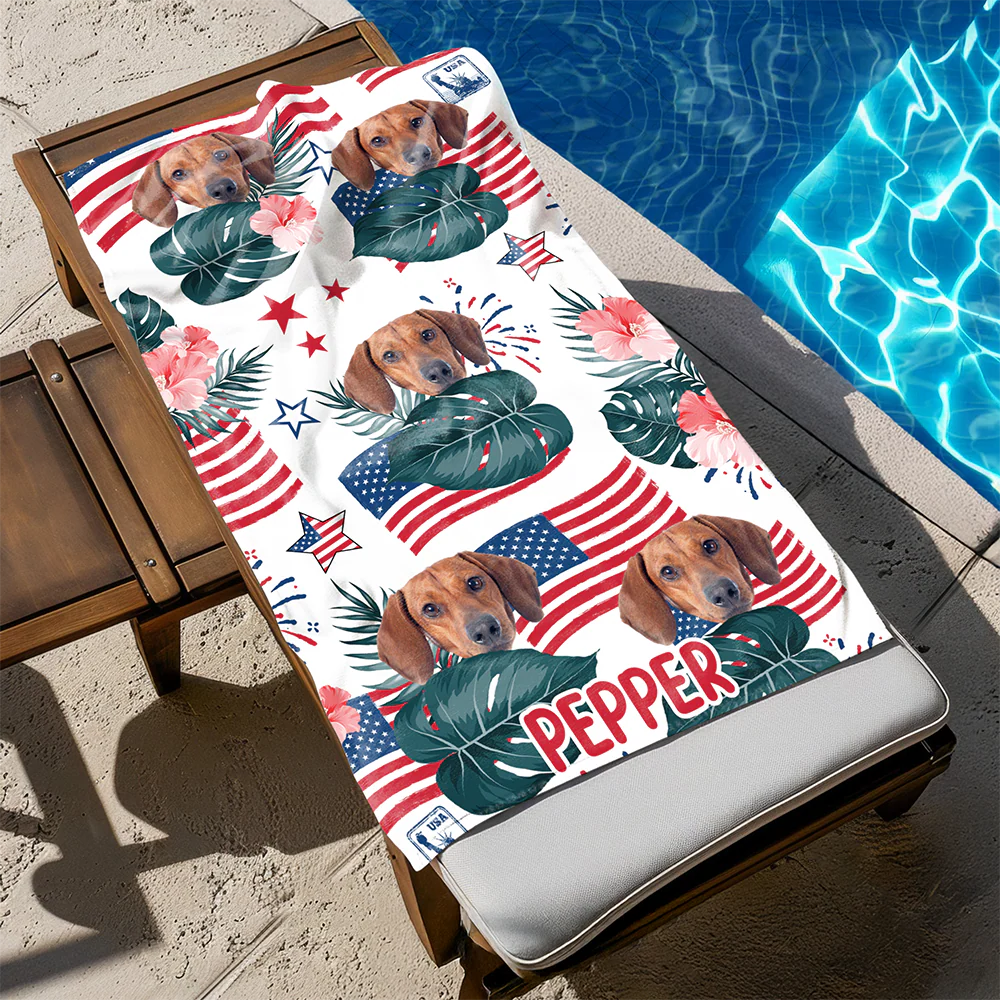 Custom Dog Photo Independence Day Beach Towel CH07 895812 - Image 6