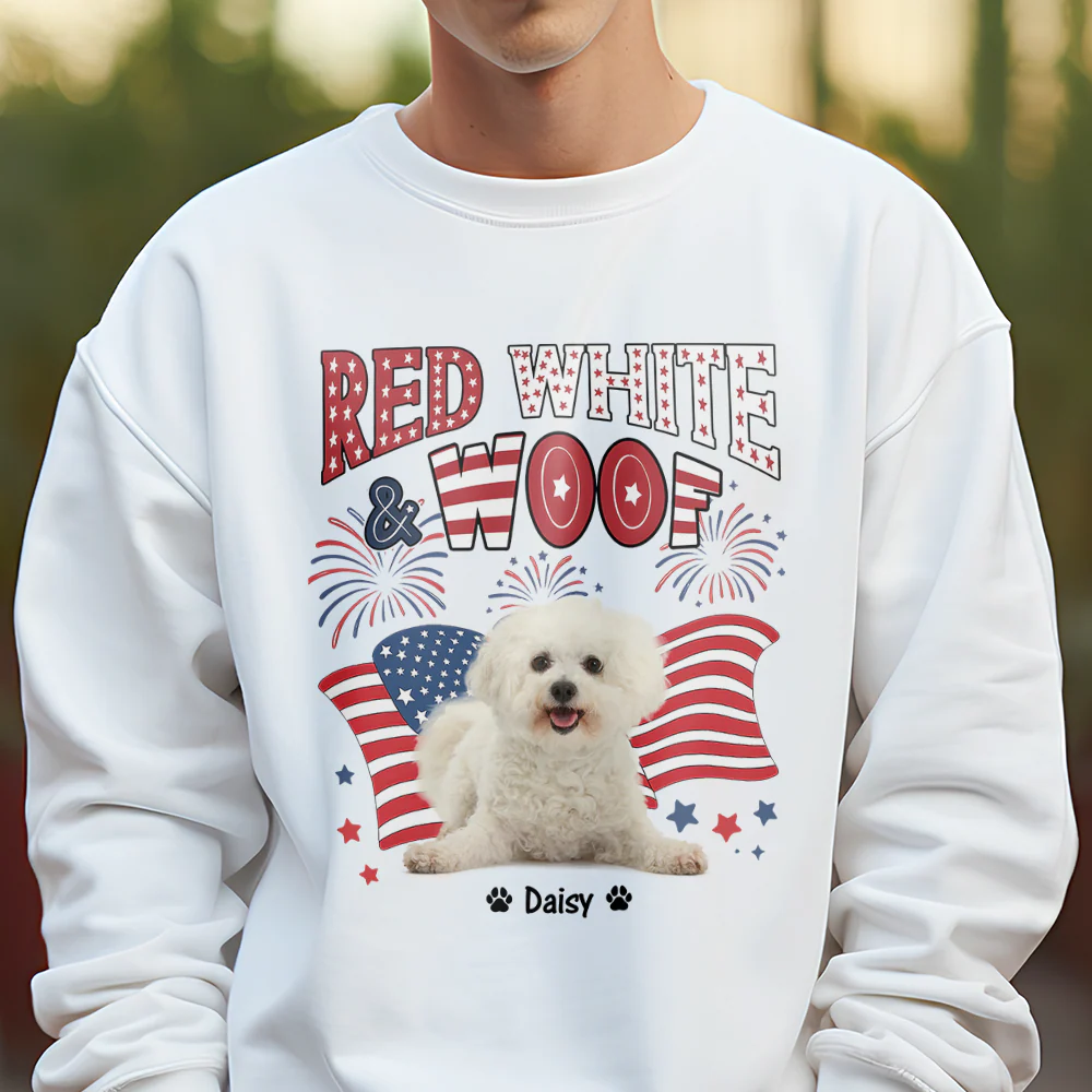Custom Dog Photo Red White Woof Bright Shirt LM32 893723 - Image 2