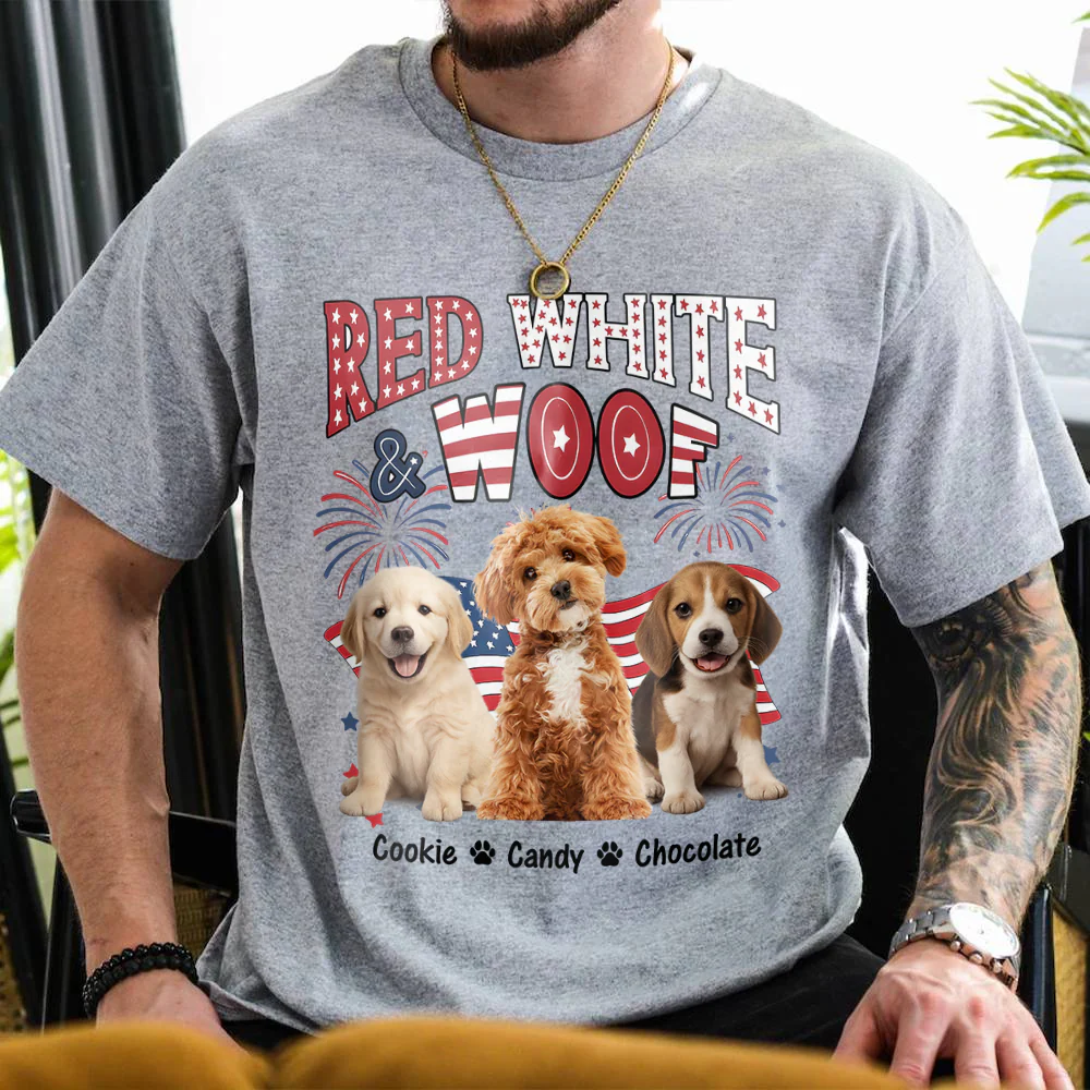 Custom Dog Photo Red White Woof Bright Shirt LM32 893723 - Image 3