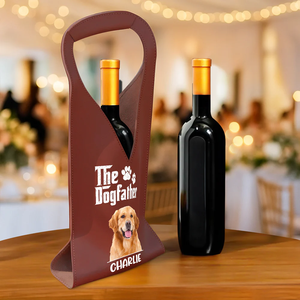 Custom Dog Photo The Dog Father Leather Wine Bag HA75 892912 - Image 3