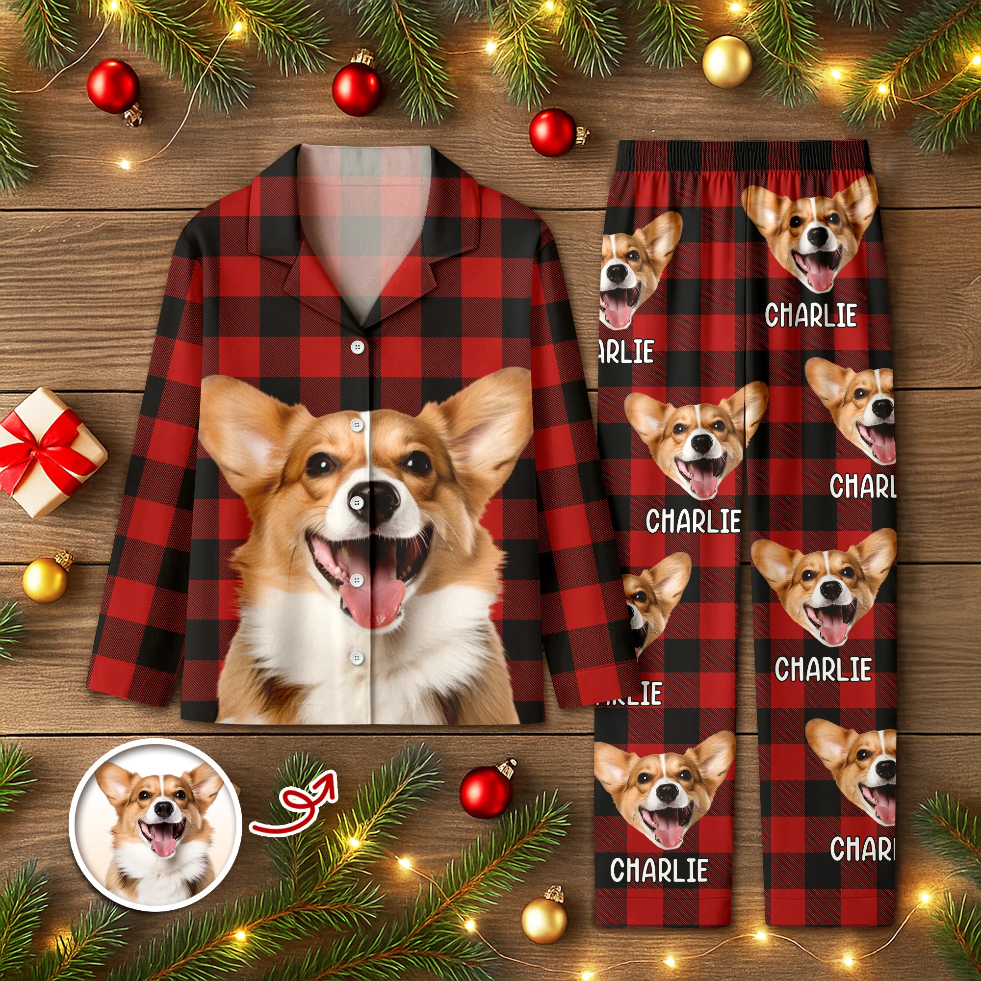 Custom Dog Photo Winter Pattern Pajamas Funny Gift For Dog Lovers CH07 896908 - Image 2