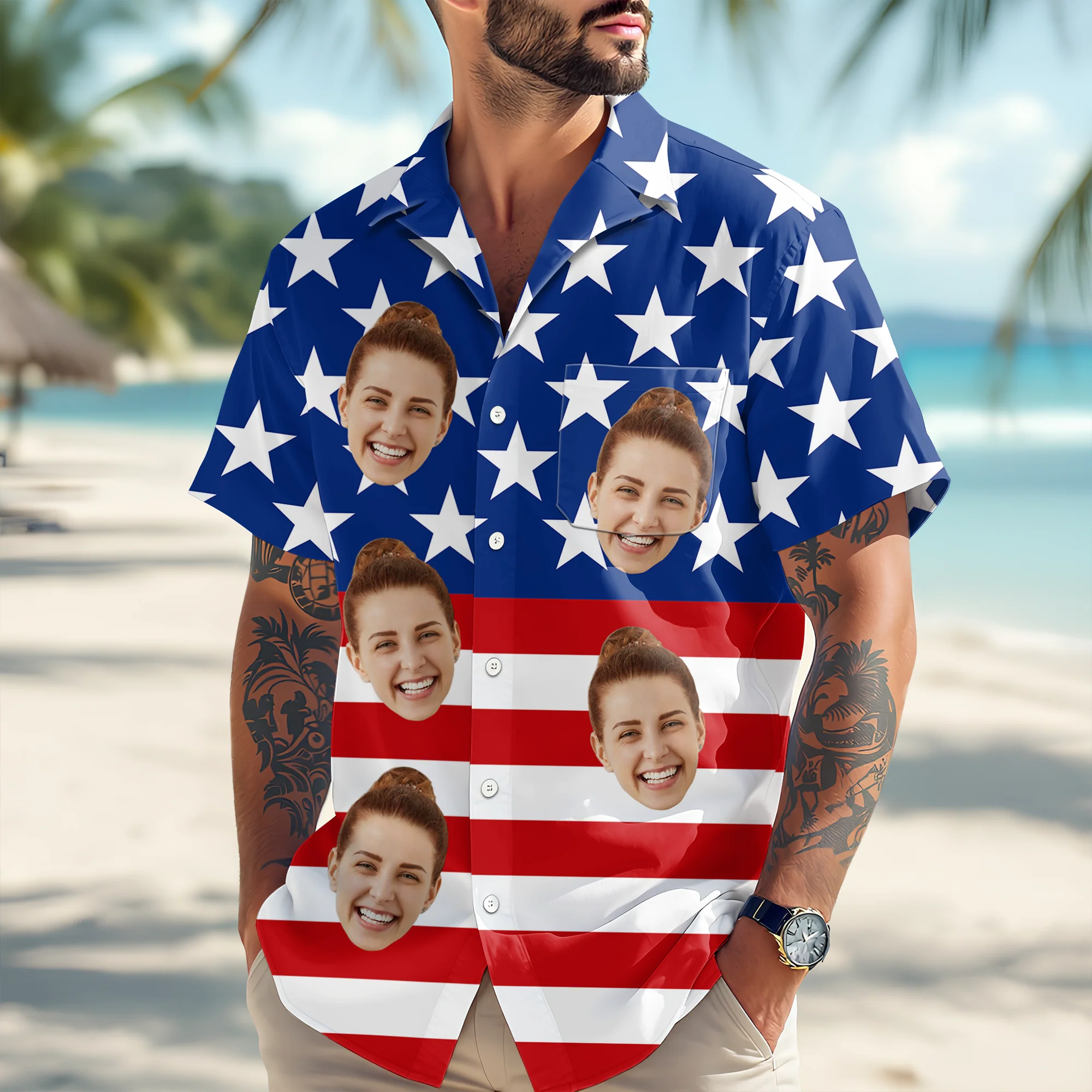 Custom Face American Flag Hawaiian Shirt Personalized Funny Independence Day Gift CH07 896108 - Image 2