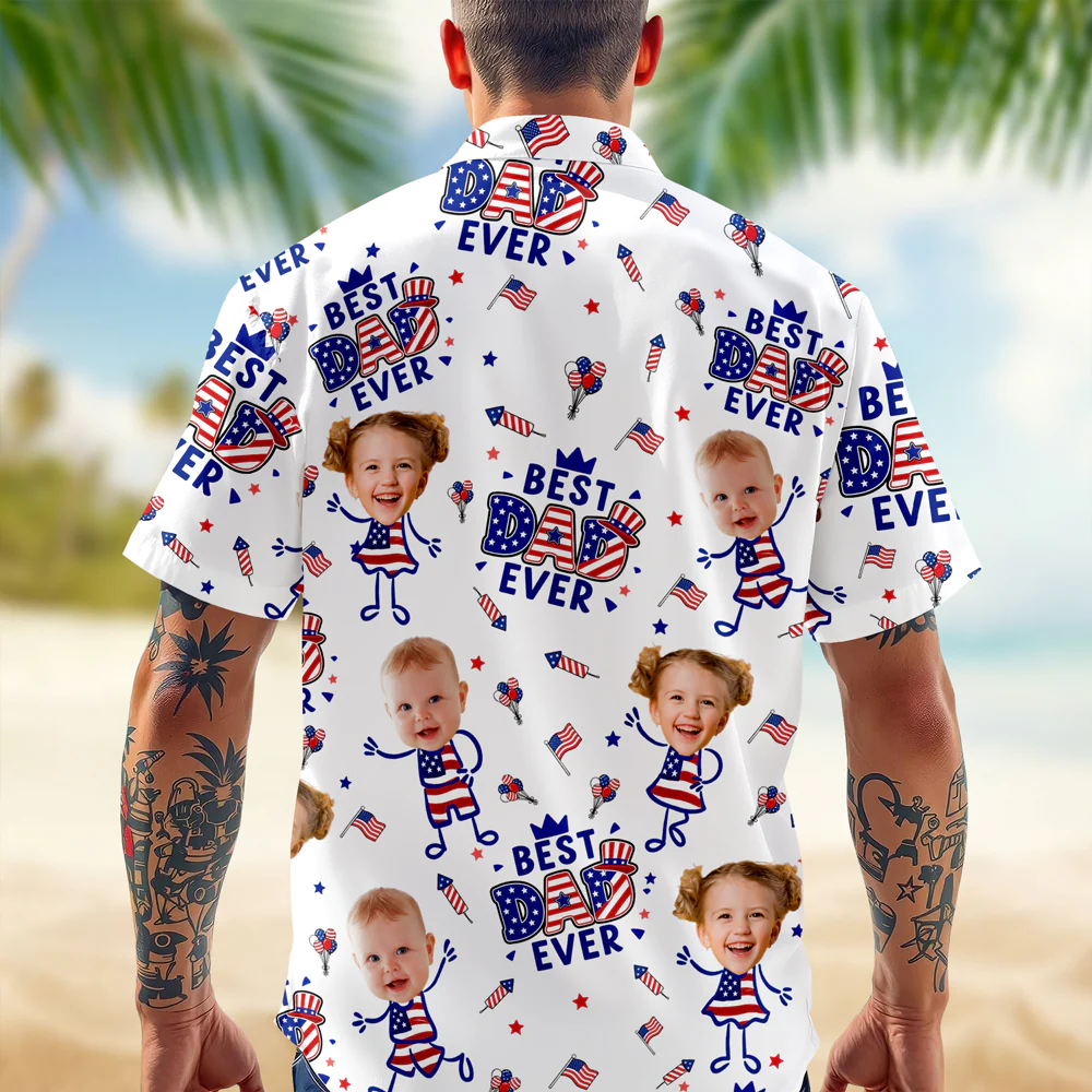 Custom Face Best Dad Ever USA Flag Hawaiian Shirt Gift For Father's Day CH07 911470 - Image 4