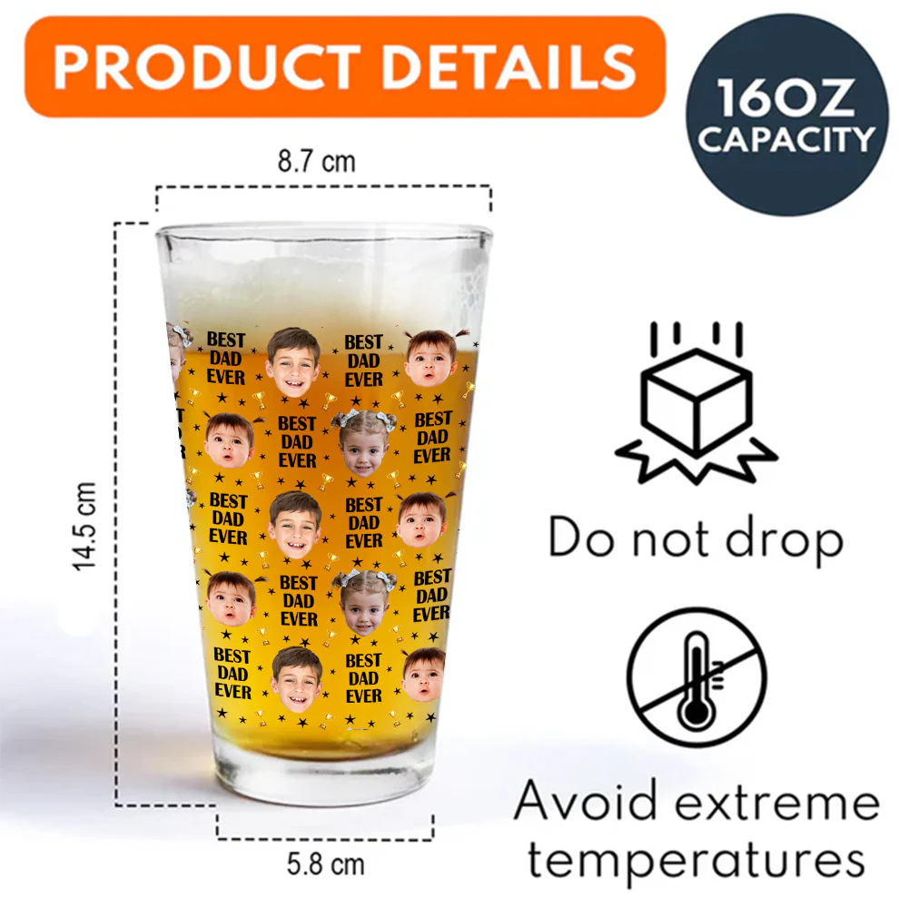Custom Face Kids Photo, Best Dad Ever Beer Glass TH10 892715 - Image 8