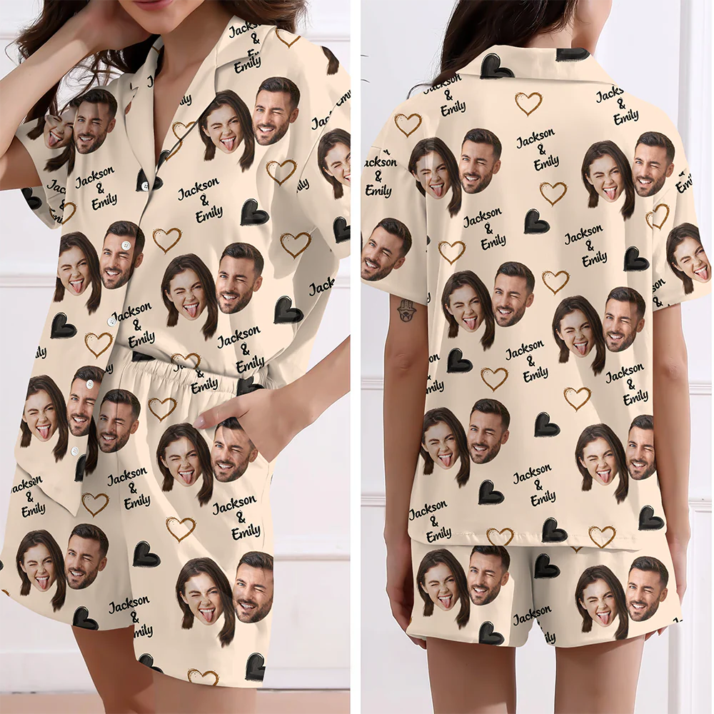 Custom Face & Name Short Pajama Set, Personalized Family Short Sleeve Pajamas For Men & Women HO82 902456 - Image 5