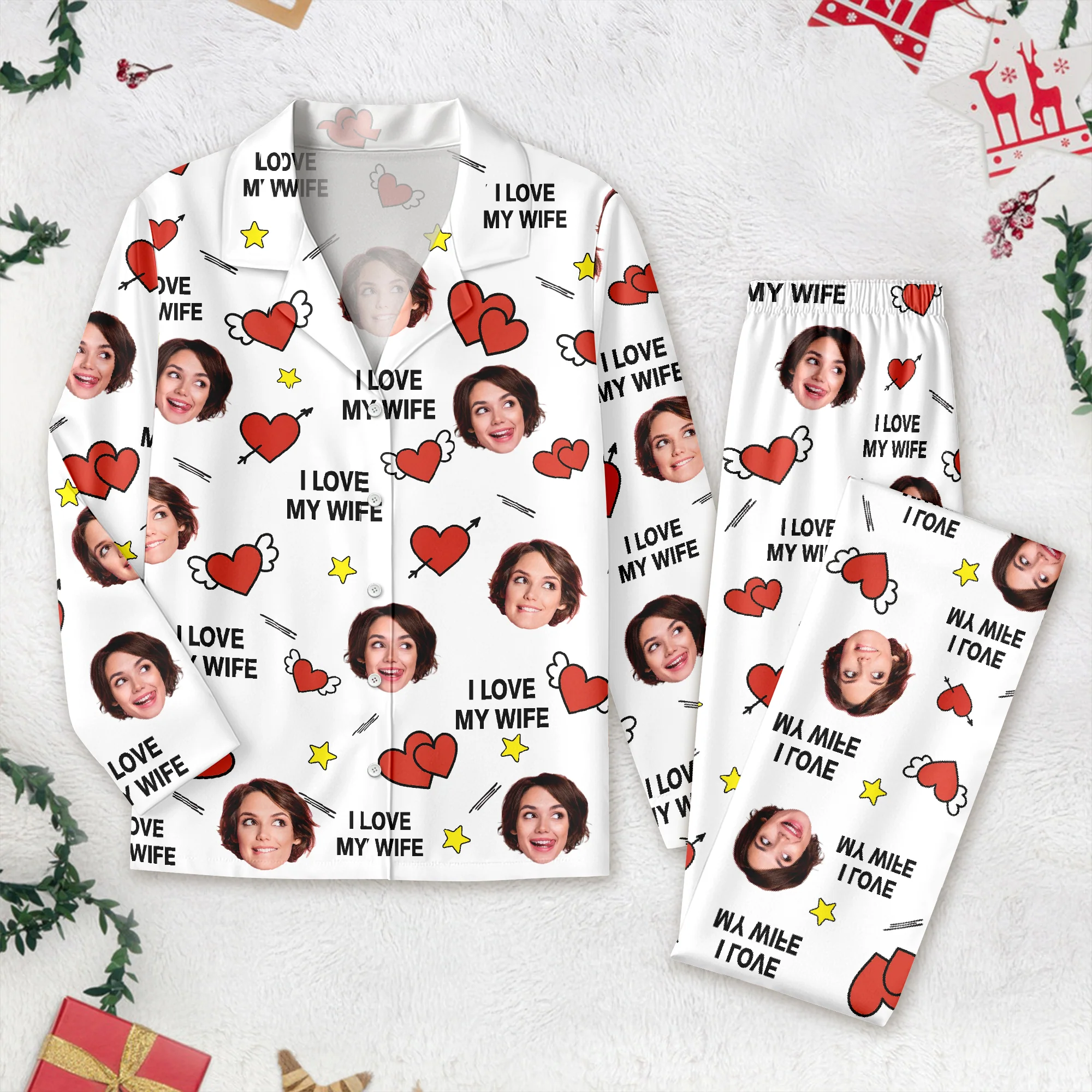 Custom Face Photo I Love You Cute Hearts Pajamas Perfect Gift for Couples LM32 897413 - Image 3