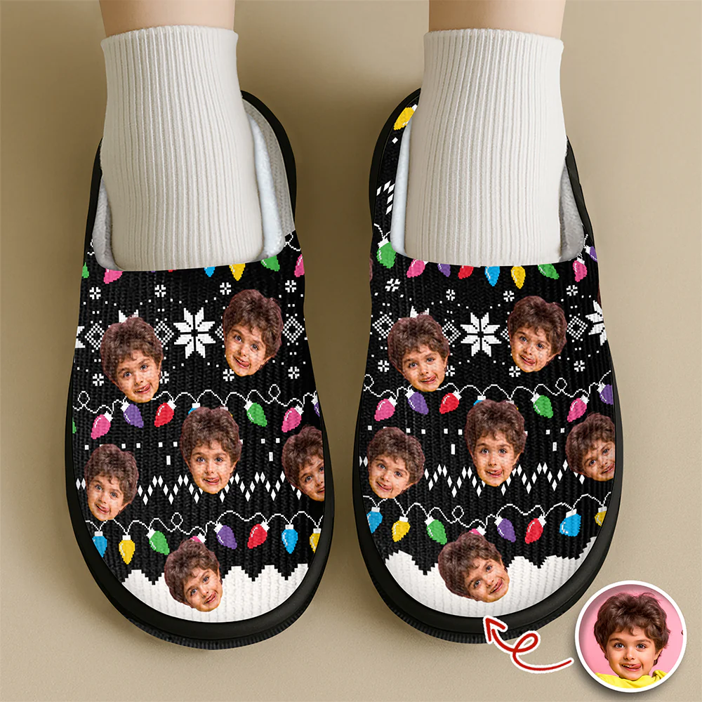 Custom Faces Funny Christmas Lights Plush Slippers HO82 900138 - Image 2