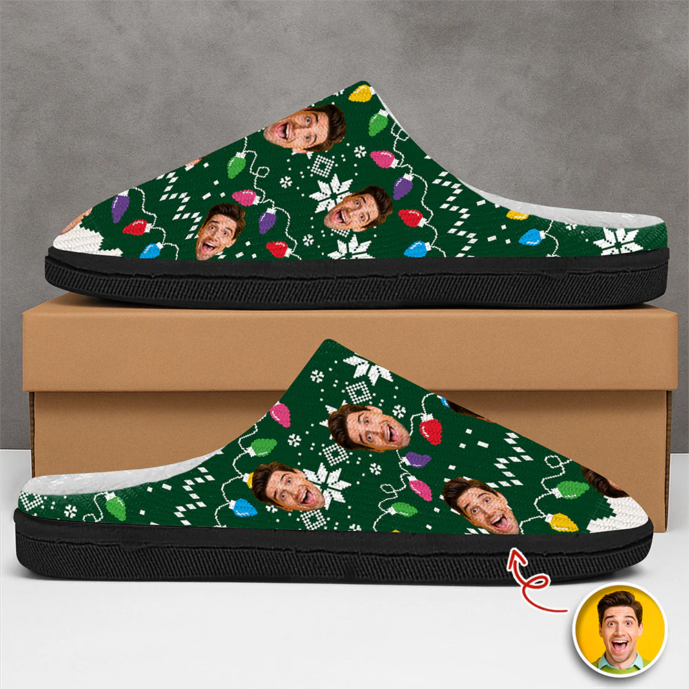 Custom Faces Funny Christmas Lights Plush Slippers HO82 900138 - Image 6