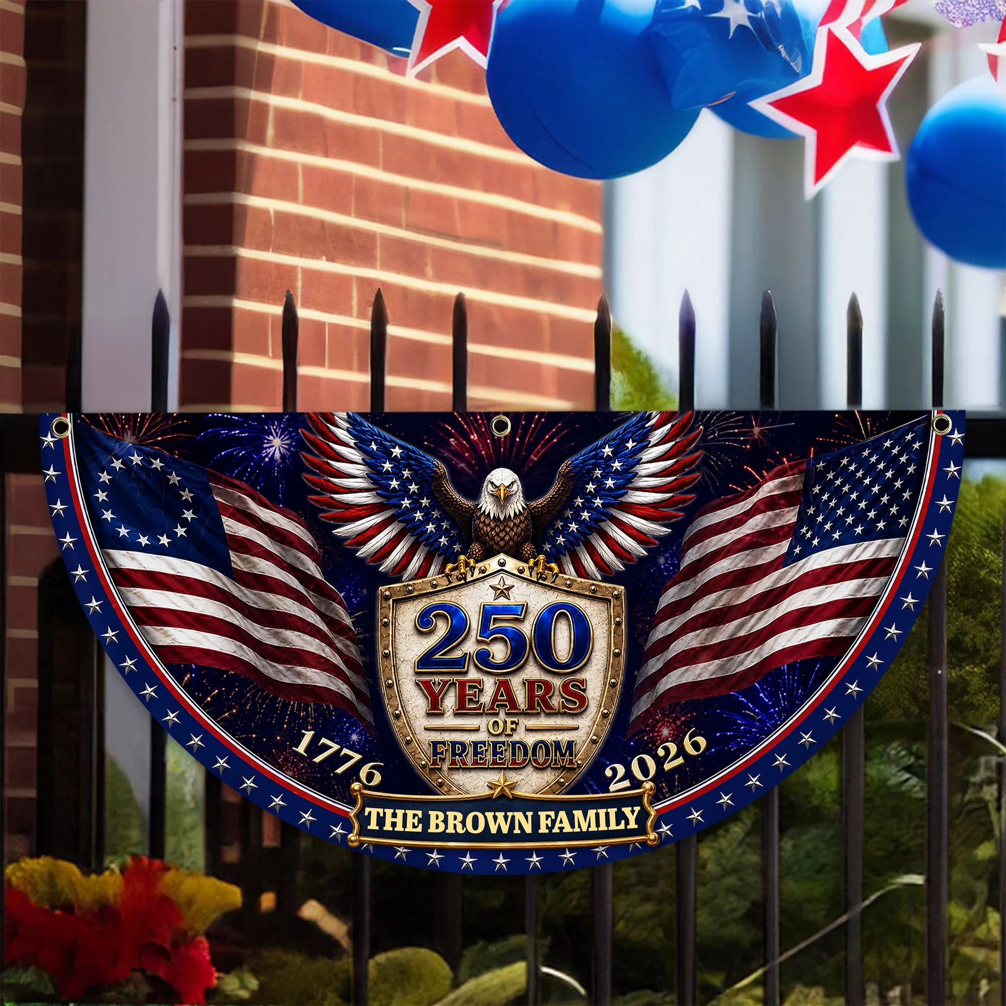 Custom Family Name 250th Birthday Party Patriotic Shield Eagle Non-Pleated Fan Flag CH07 911692 - Image 6