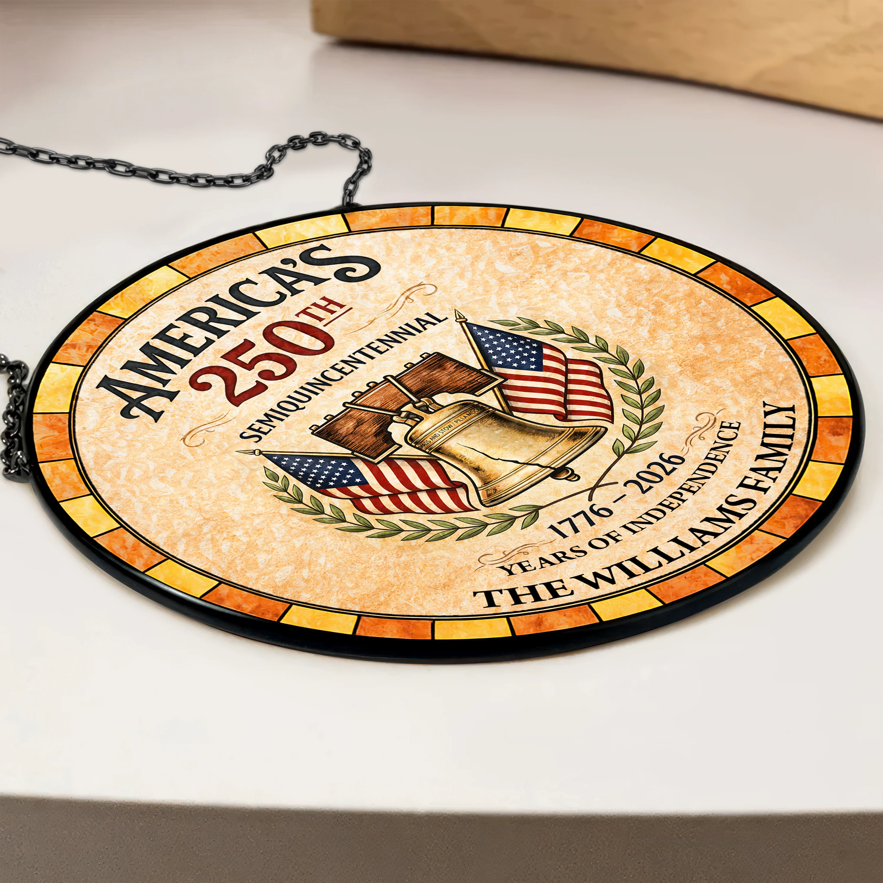 Custom Family Name America's 250th Semiquincentennial 1776–2026 Years Of Independence Stained Glass Suncatcher TH10 898661 - Image 2