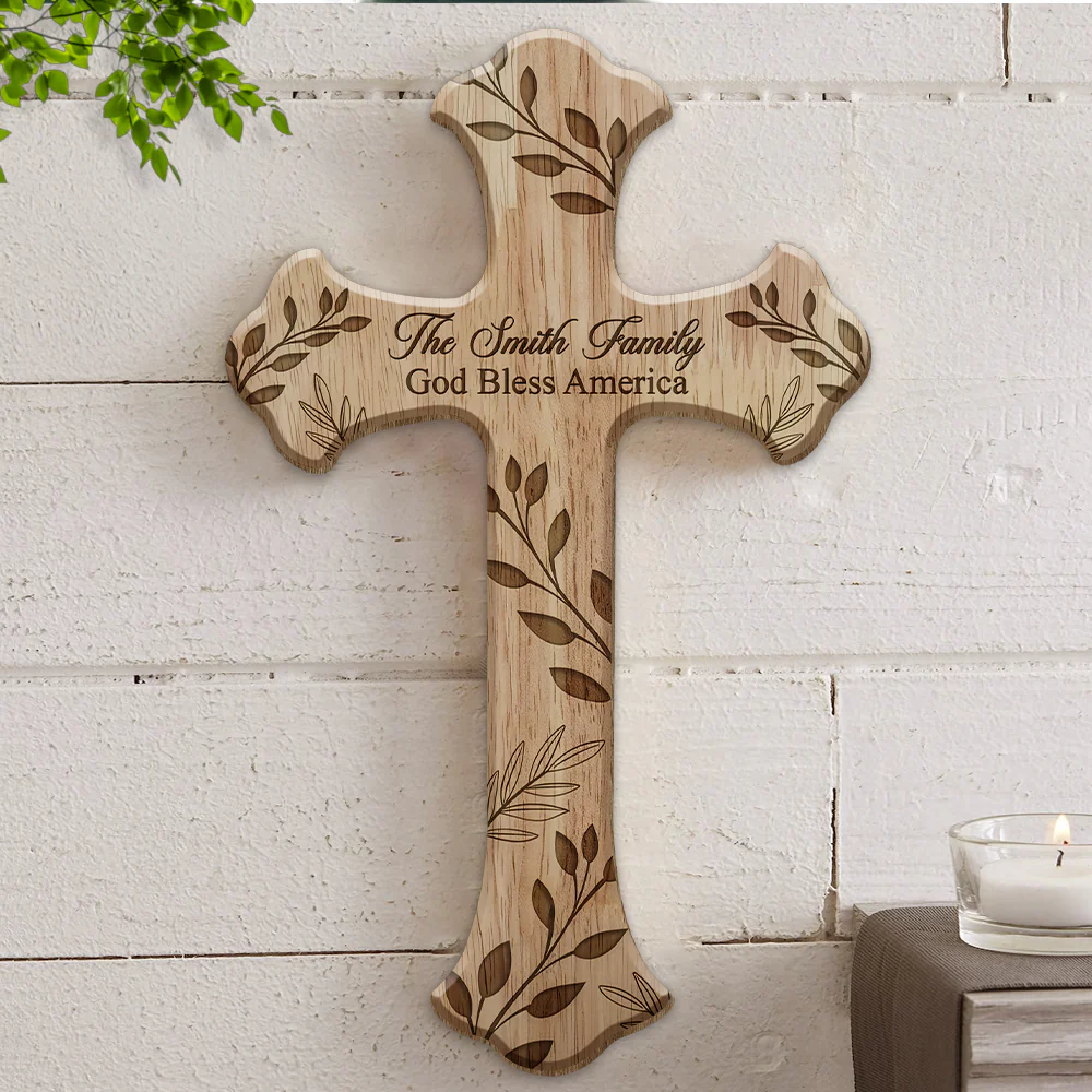Custom Family Name God Bless America Christian Wooden Door Sign LM32 899961