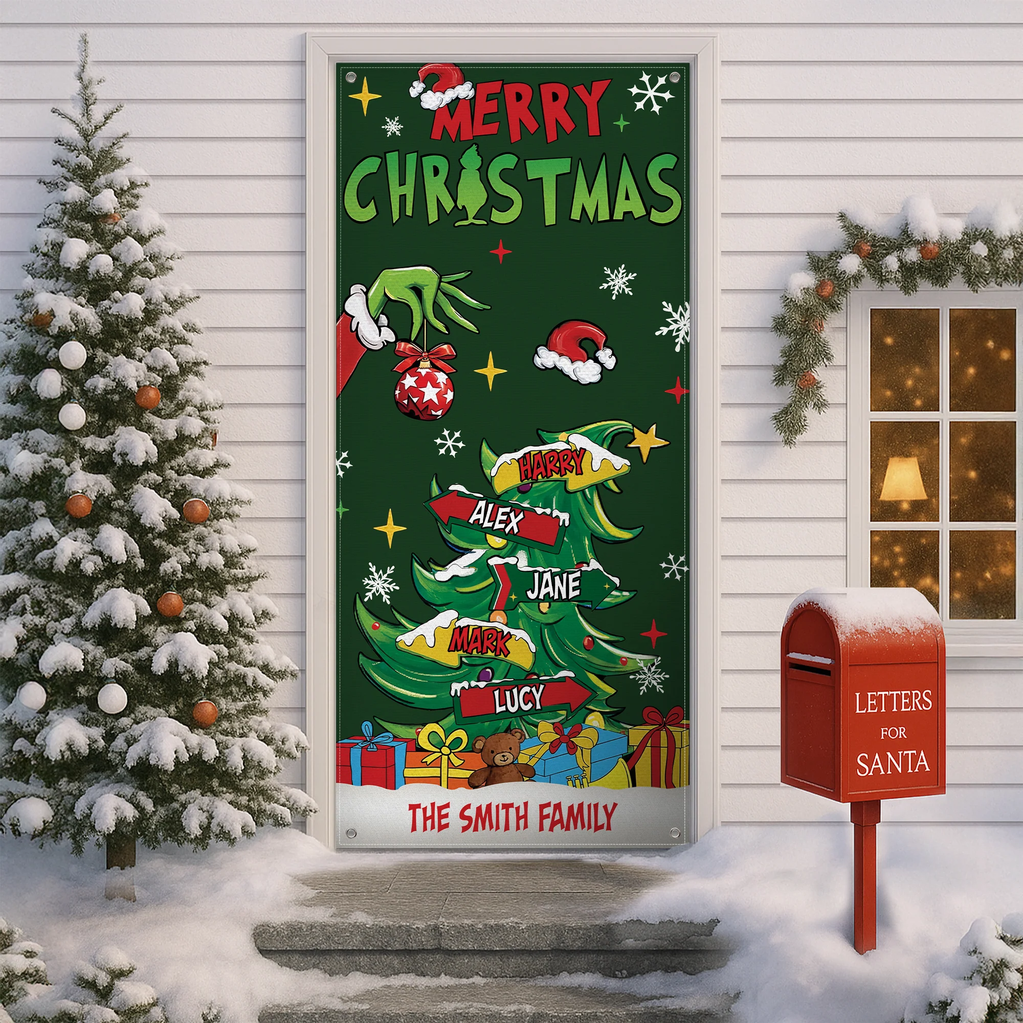 Custom Family Name Merry Grinchmas Door Cover CH07 899968 - Image 4