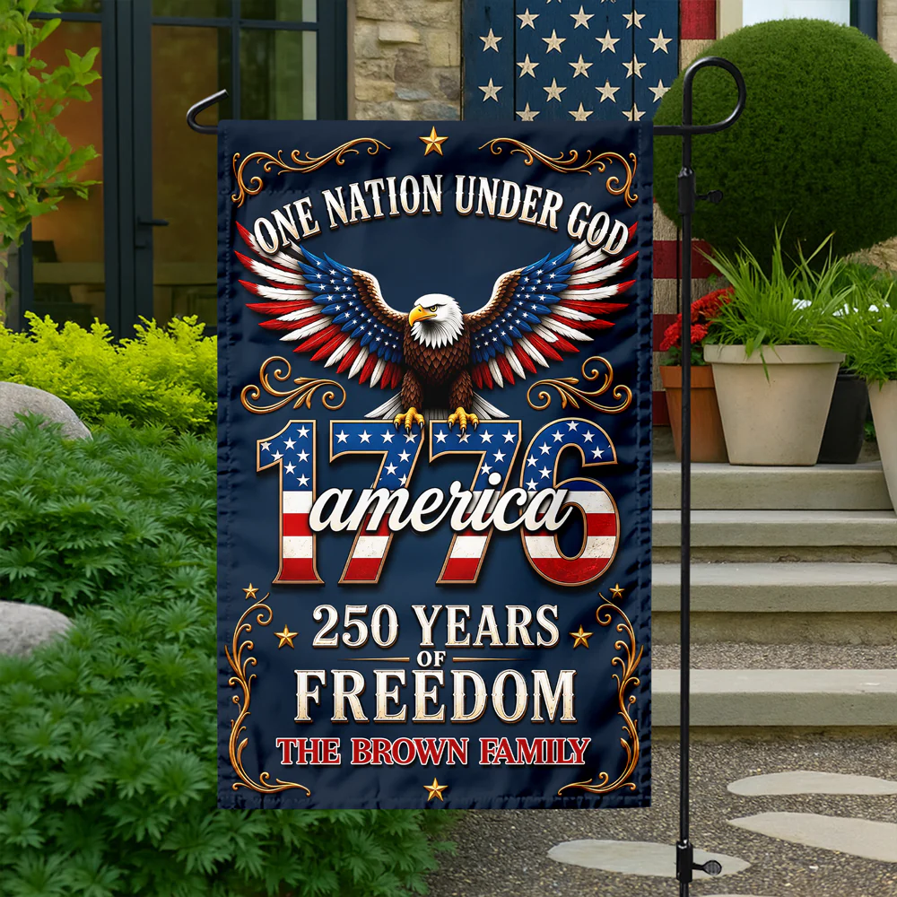 Custom Family Name One Nation Under God America 250th Anniversary Garden Flag LM32 669287