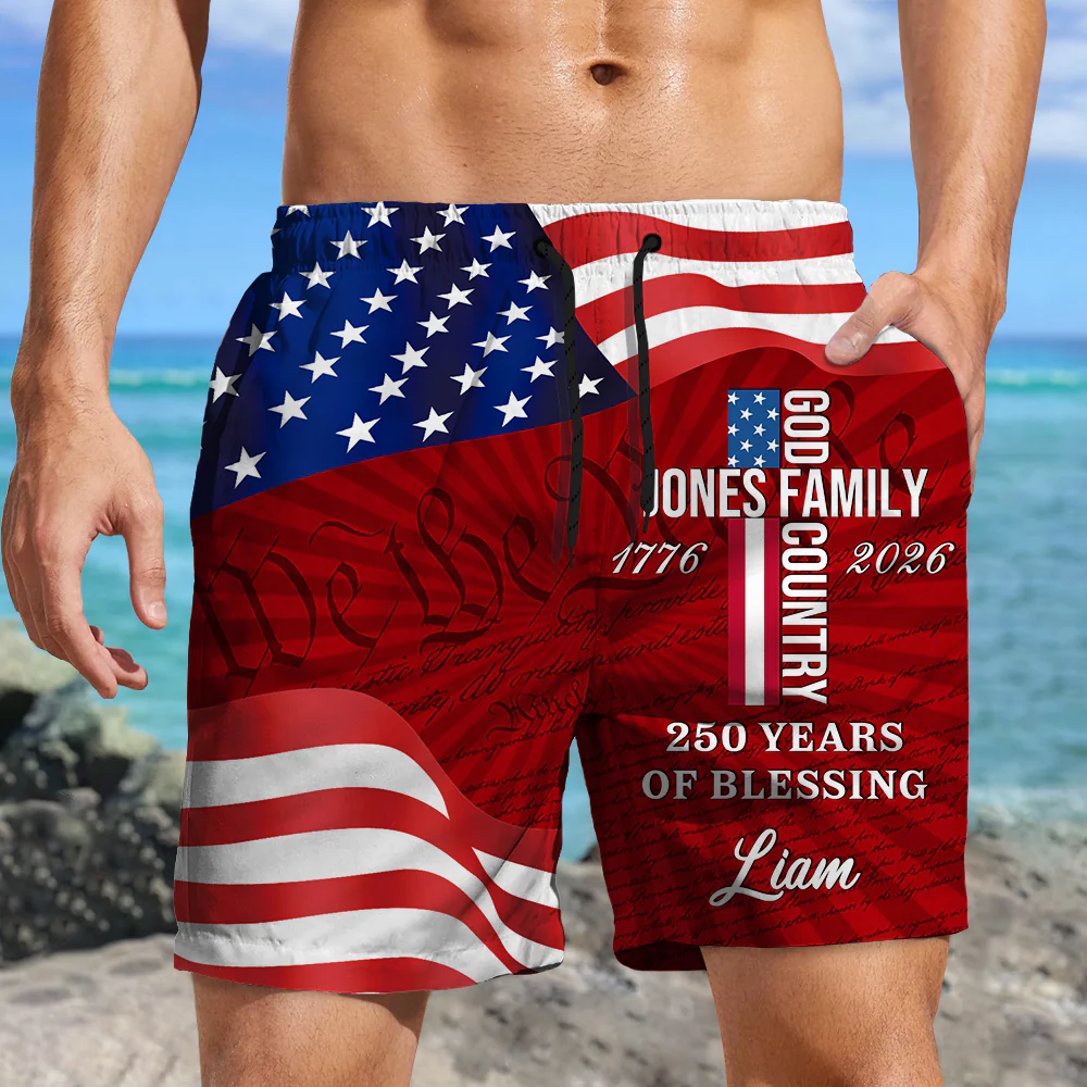 Custom Family Name Patriotic American, 250 Years of Blessing God Beach Short HO82 901906 - Image 5