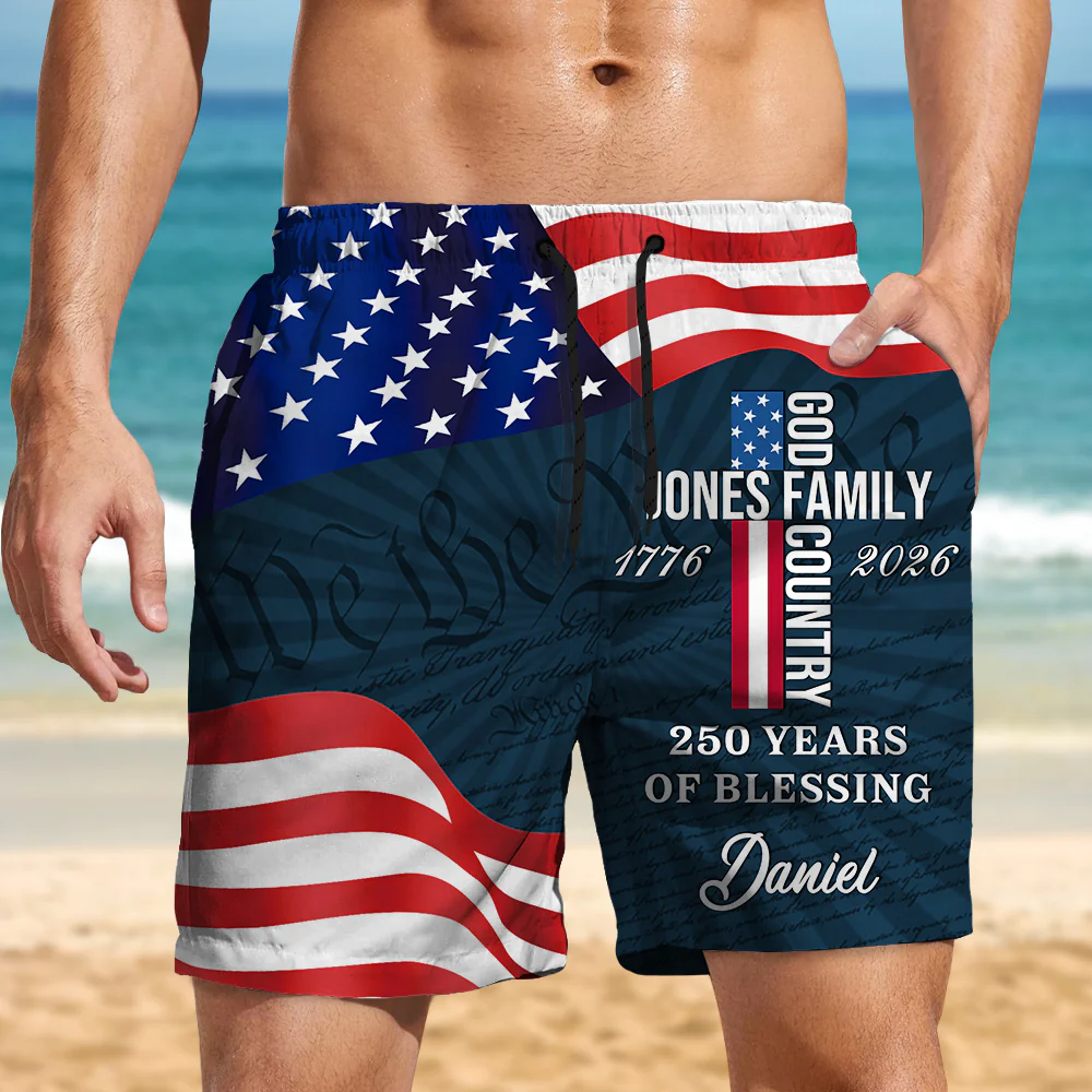 Custom Family Name Patriotic American, 250 Years of Blessing God Beach Short HO82 901906 - Image 6