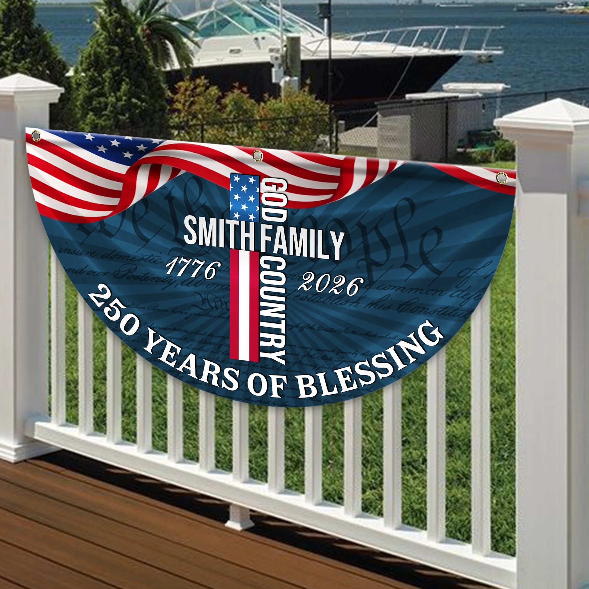 Custom Family Name Patriotic American Flag, 250 Years of Blessing God Fan Flag LM32 897741 - Image 3