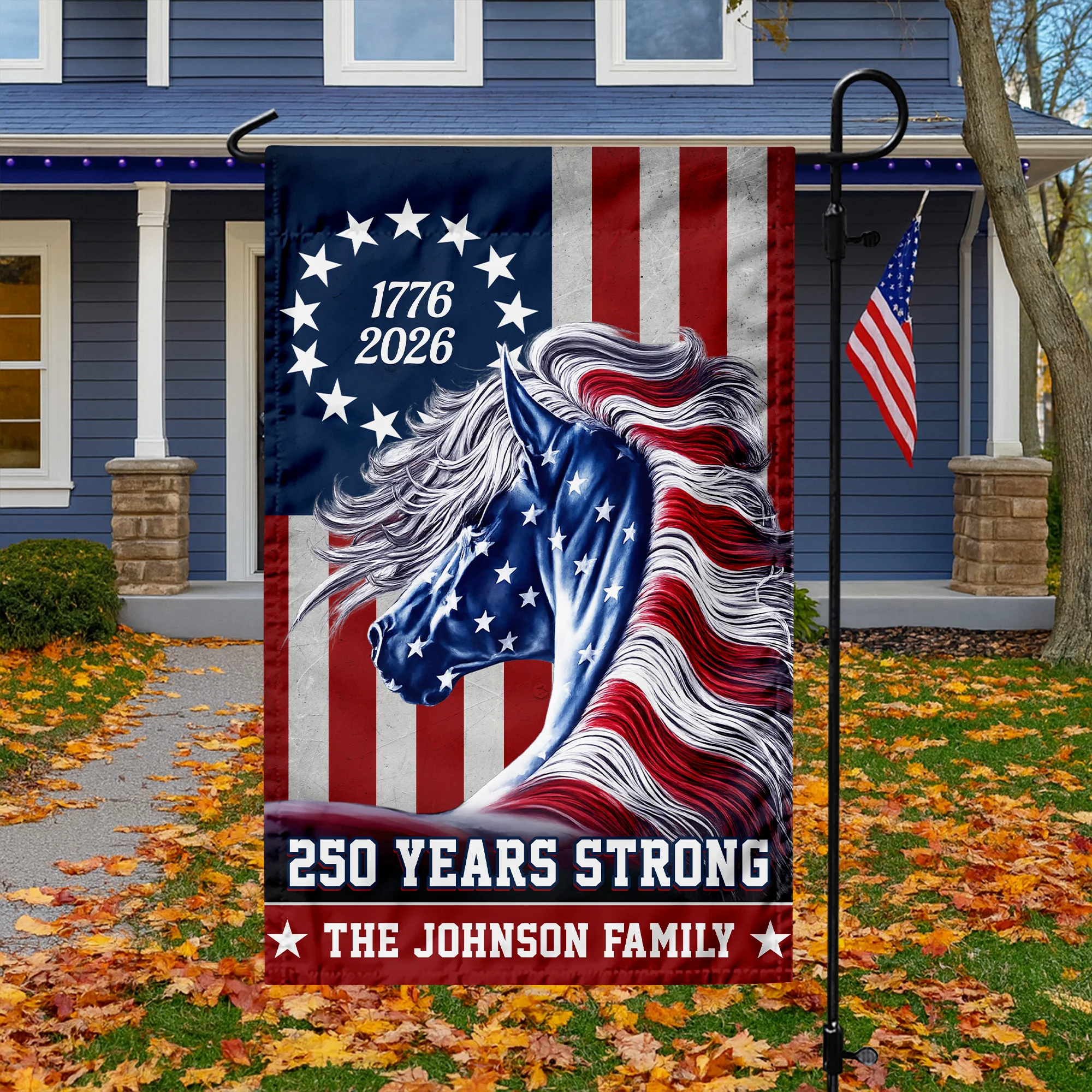Custom Family Name Patriotic Horse Flag, 250 Years Strong Patriotic Garden Flag HA75 920128 - Image 4