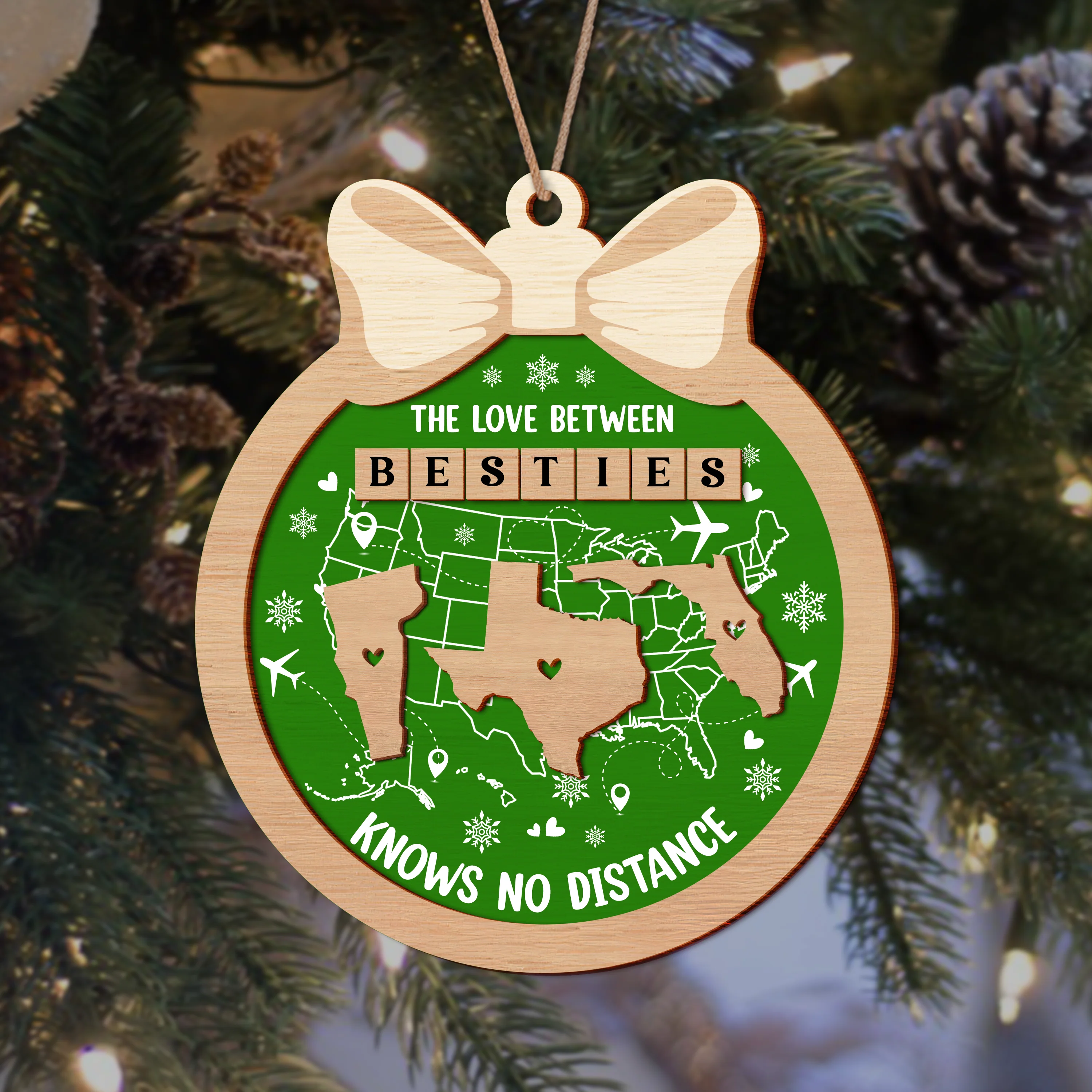 Custom Family Ornament, Family Love Knows No Distance 2 Layer Wooden Ornament LM32 895405 - Image 8