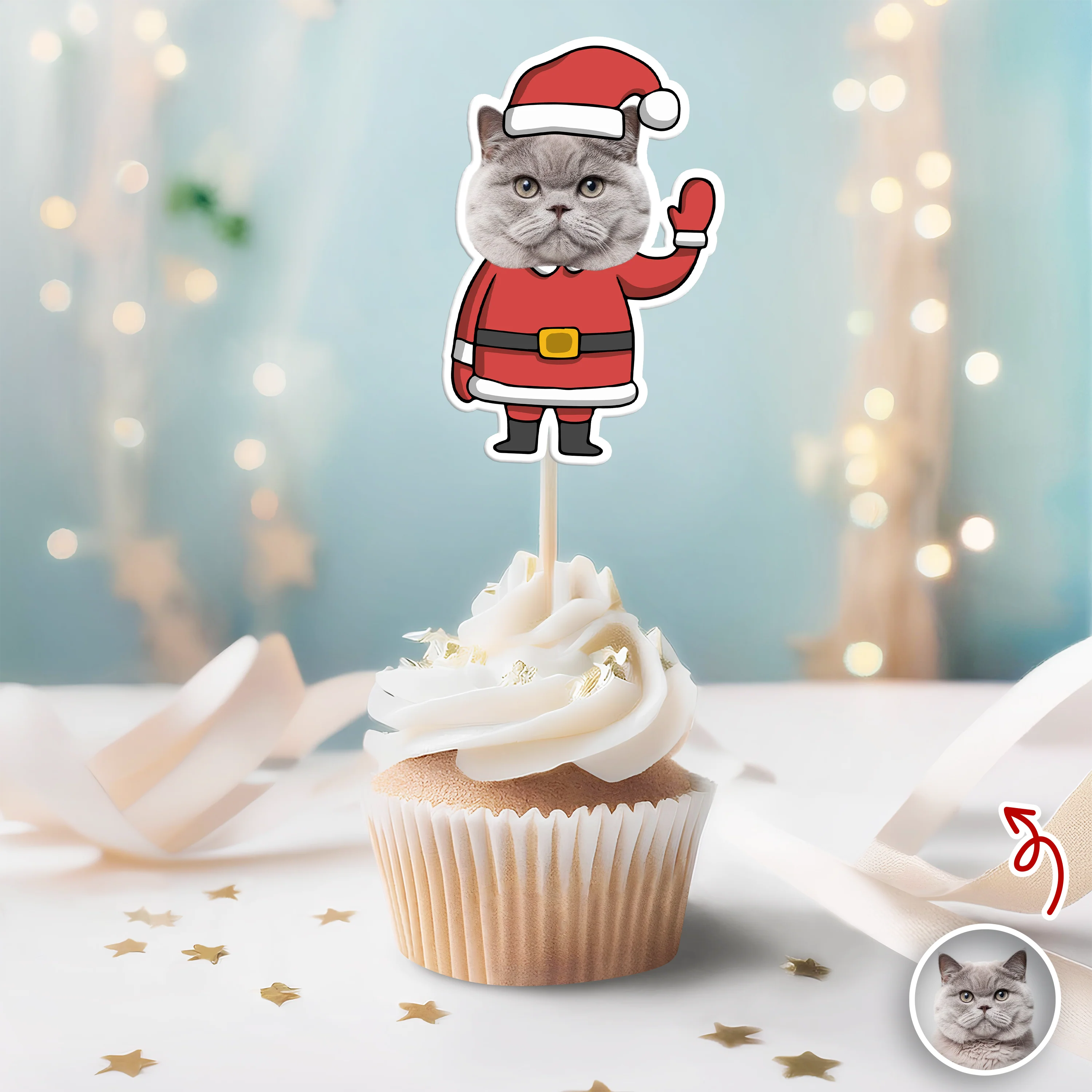 Custom Funny Cat Photo Christmas Cupcake Toppers Xmas Decor TH10 894769 - Image 3