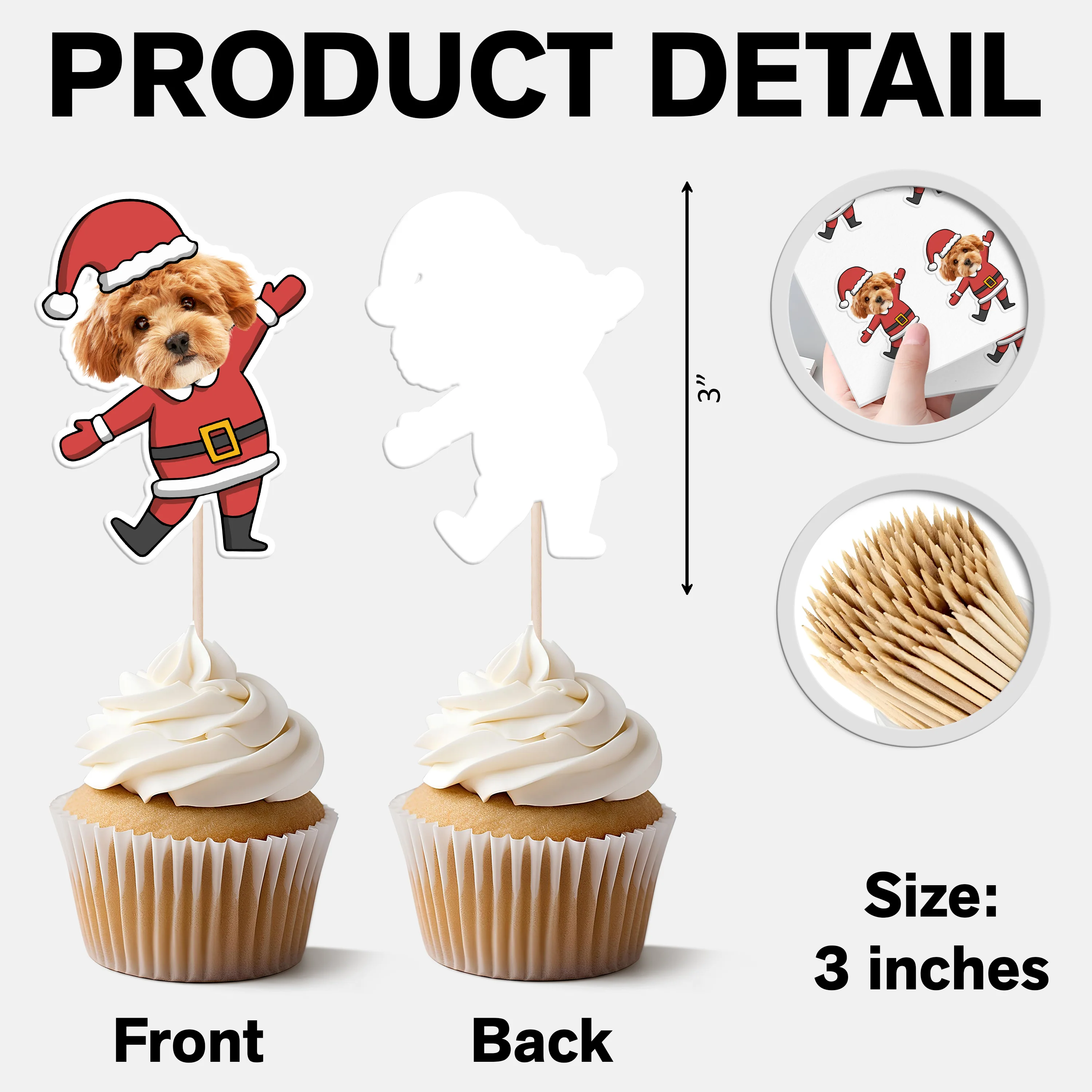 Custom Funny Dog Photo Christmas Cupcake Toppers Xmas Decor TH10 894767 - Image 7
