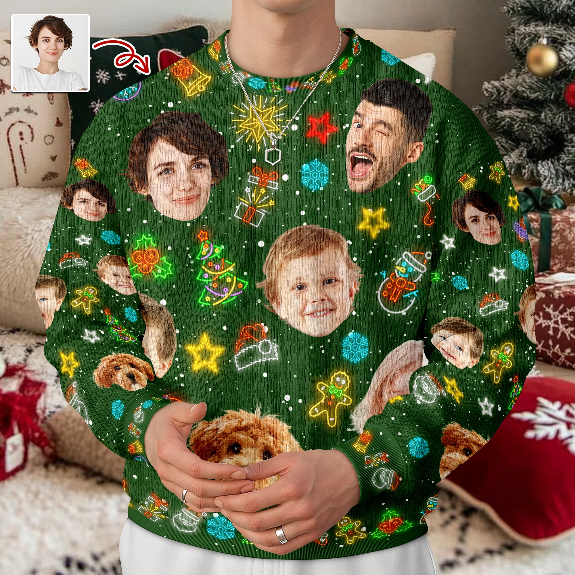 Custom Funny Face Light Up Christmas Ugly Sweater CH07 896802 - Image 3