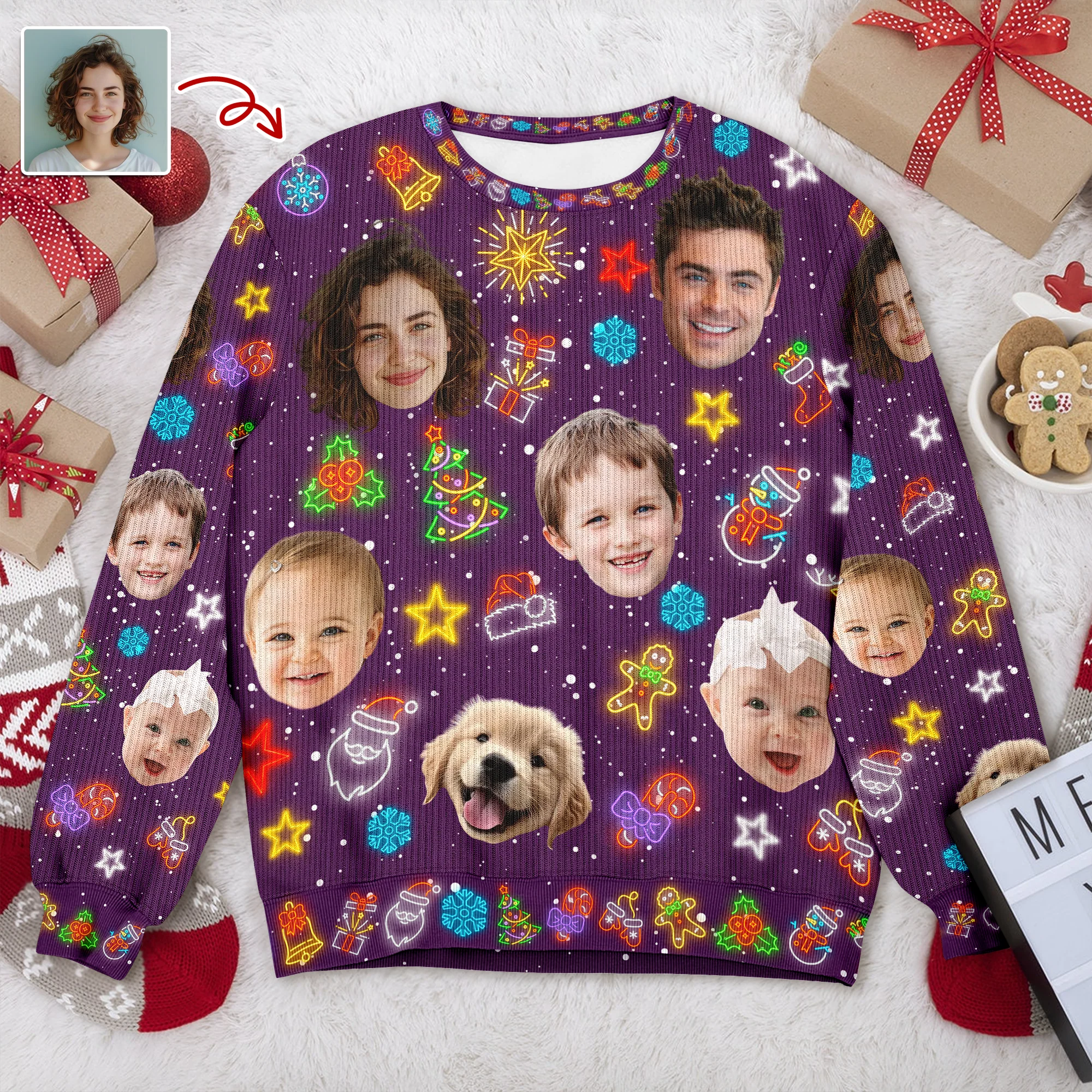 Custom Funny Face Light Up Christmas Ugly Sweater CH07 896802 - Image 4