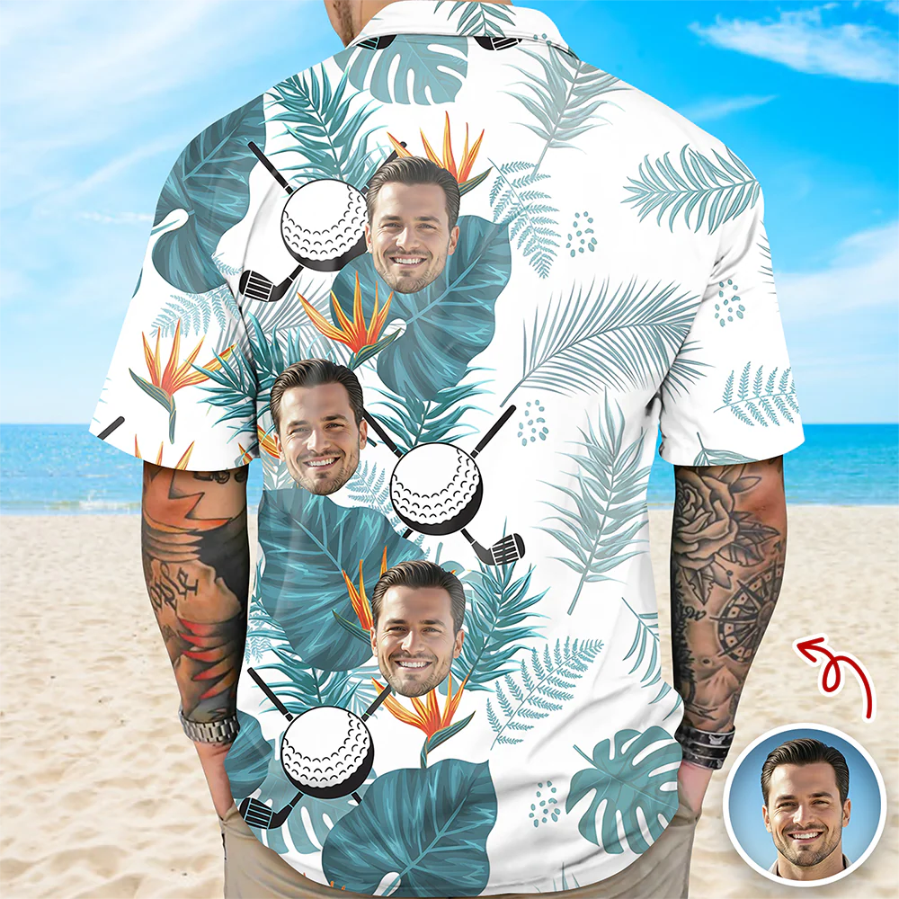 Custom Golfer Photo Tropical Leaf Pattern Hawaiian Shirt CH07 899872 - Image 4