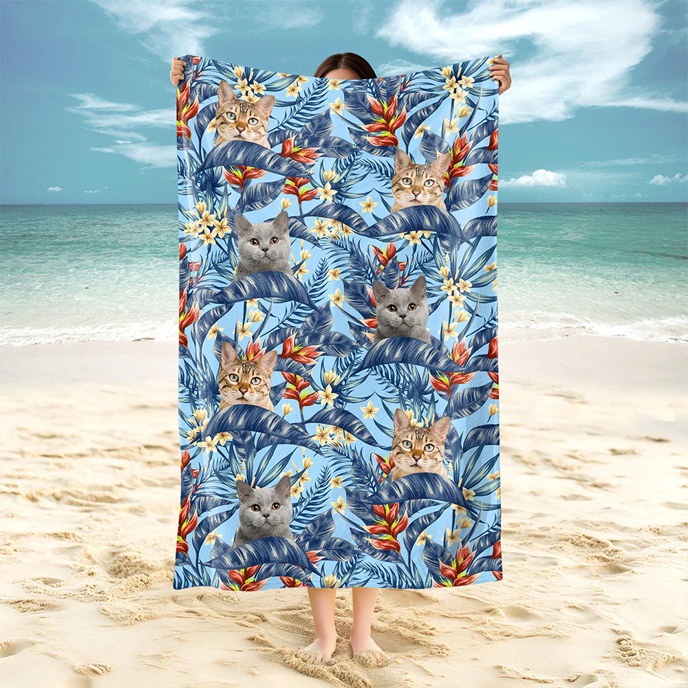 Custom Hawaii In The Air Face Cat Photo Beach Towel HO82 894010 - Image 10