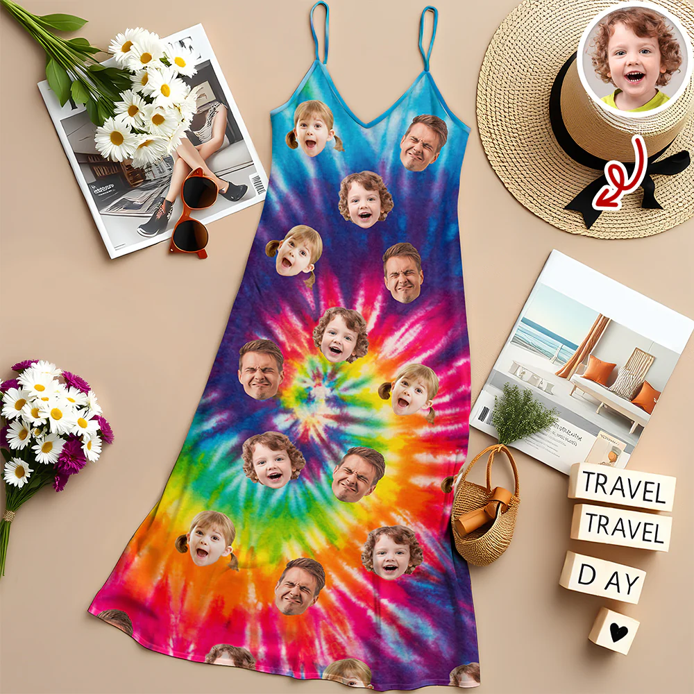 Custom Human Photo Tie Dye Background Hawaii Cami Maxi Dress HO82 901994 - Image 5