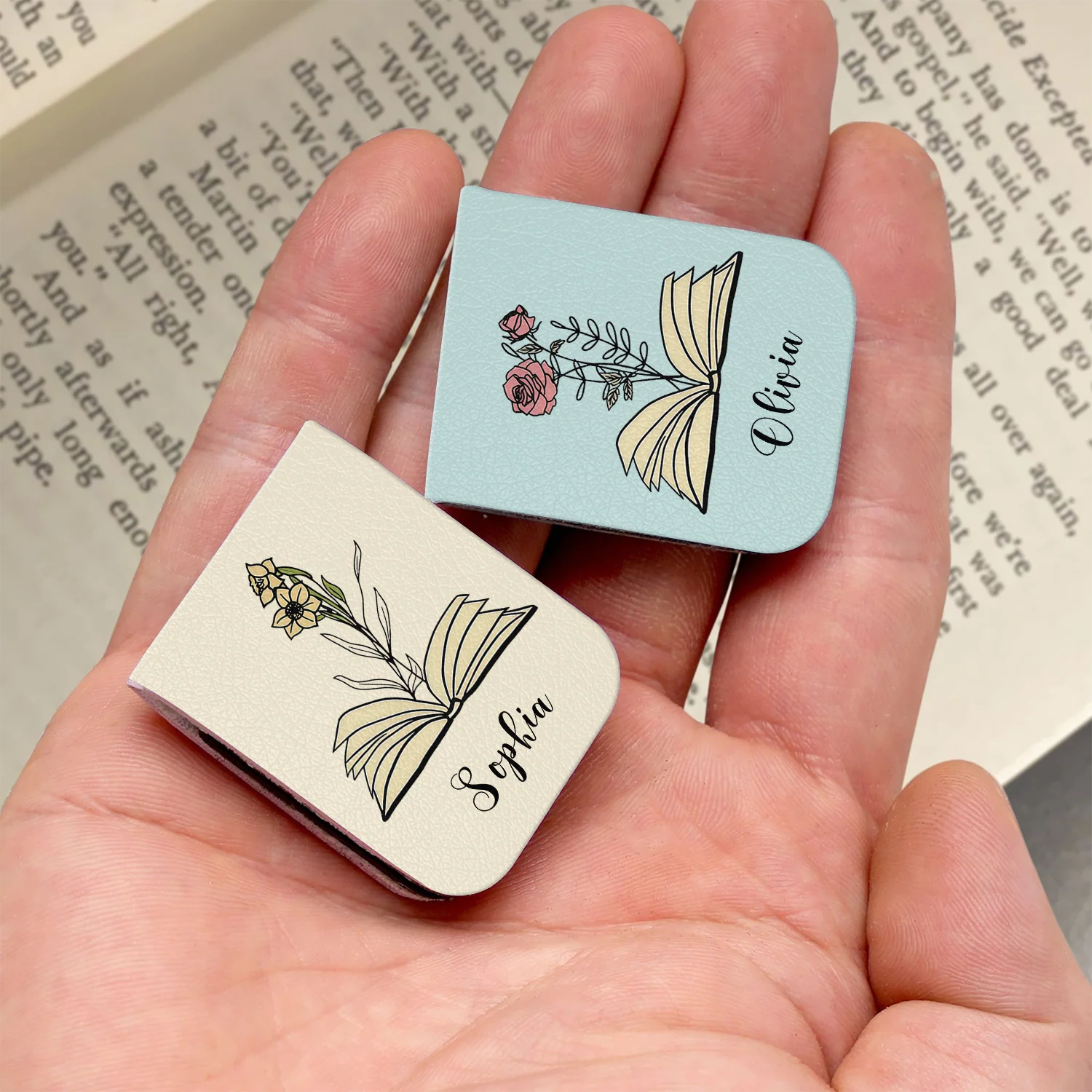 Custom Leather Birth Flower  Leather Magnetic Bookmark For Book Lovers CH07 899518 - Image 2
