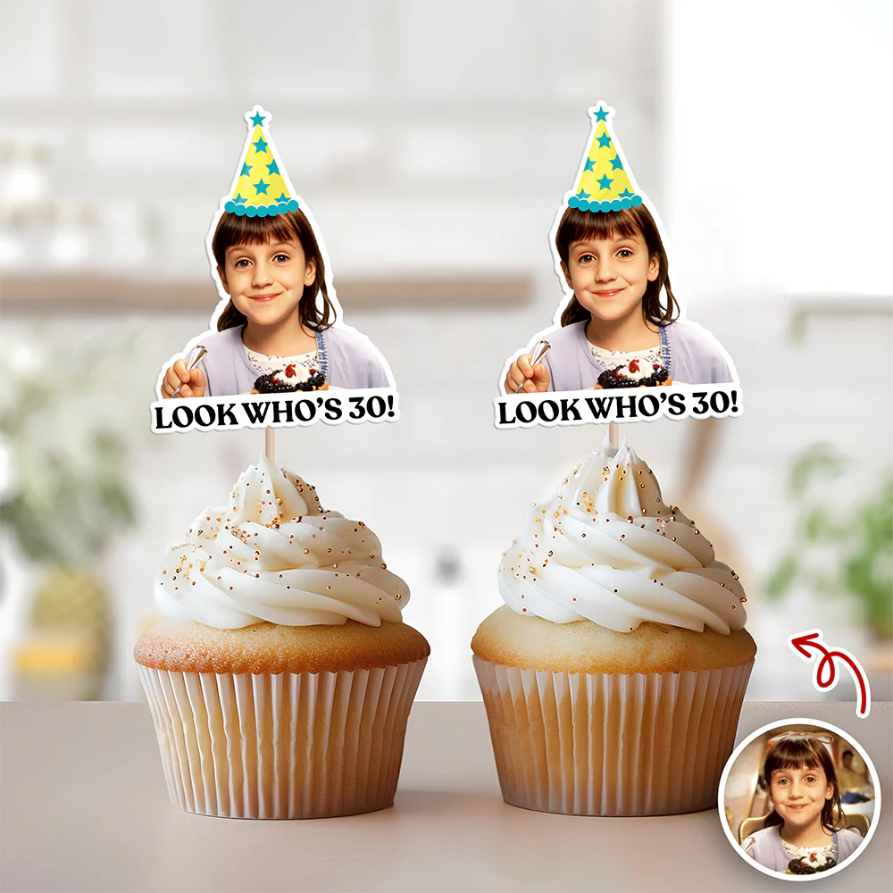 Custom Look Who’s Photo Cupcake Topper Funny Birthday Party Favors LM32 899913 - Image 2