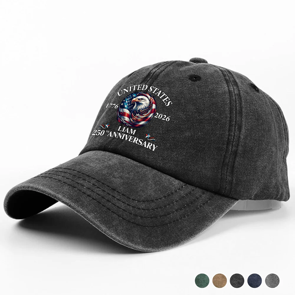Custom Name America Proud Then And Now Washed Denim Baseball Cap CH07 910548 - Image 3