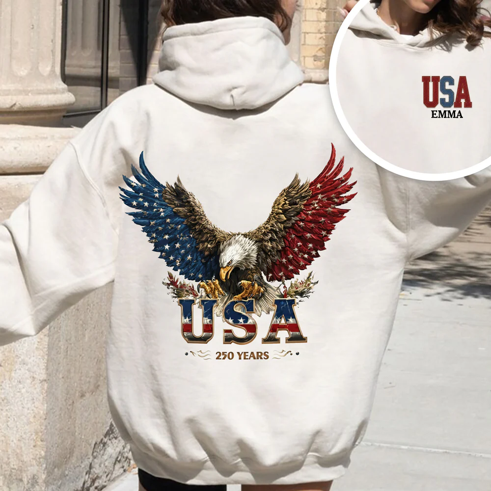 Custom Name American Eagle USA 250 Years Patriotic Front And Back Shirt HO82 901840 - Image 3