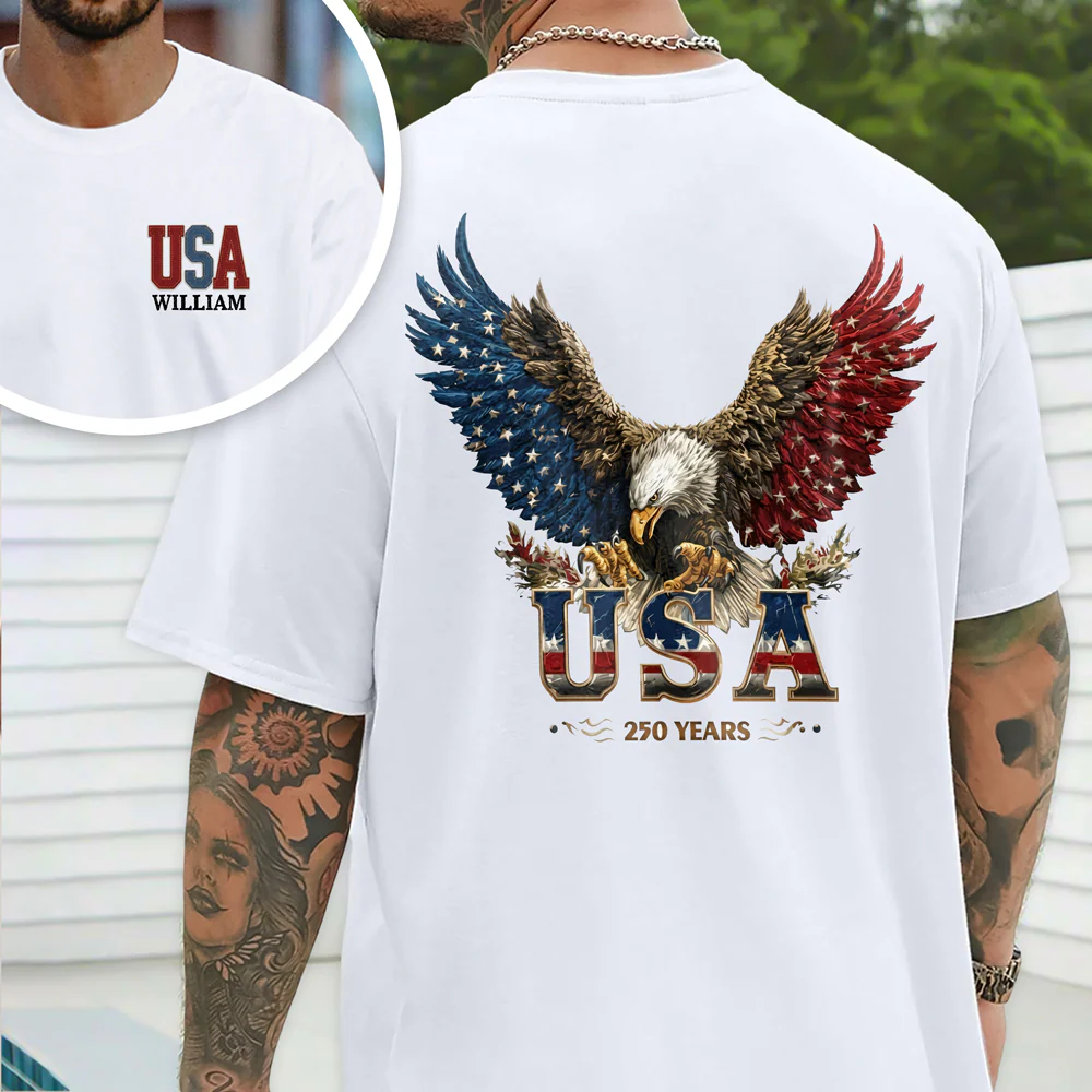 Custom Name American Eagle USA 250 Years Patriotic Front And Back Shirt HO82 901840 - Image 4
