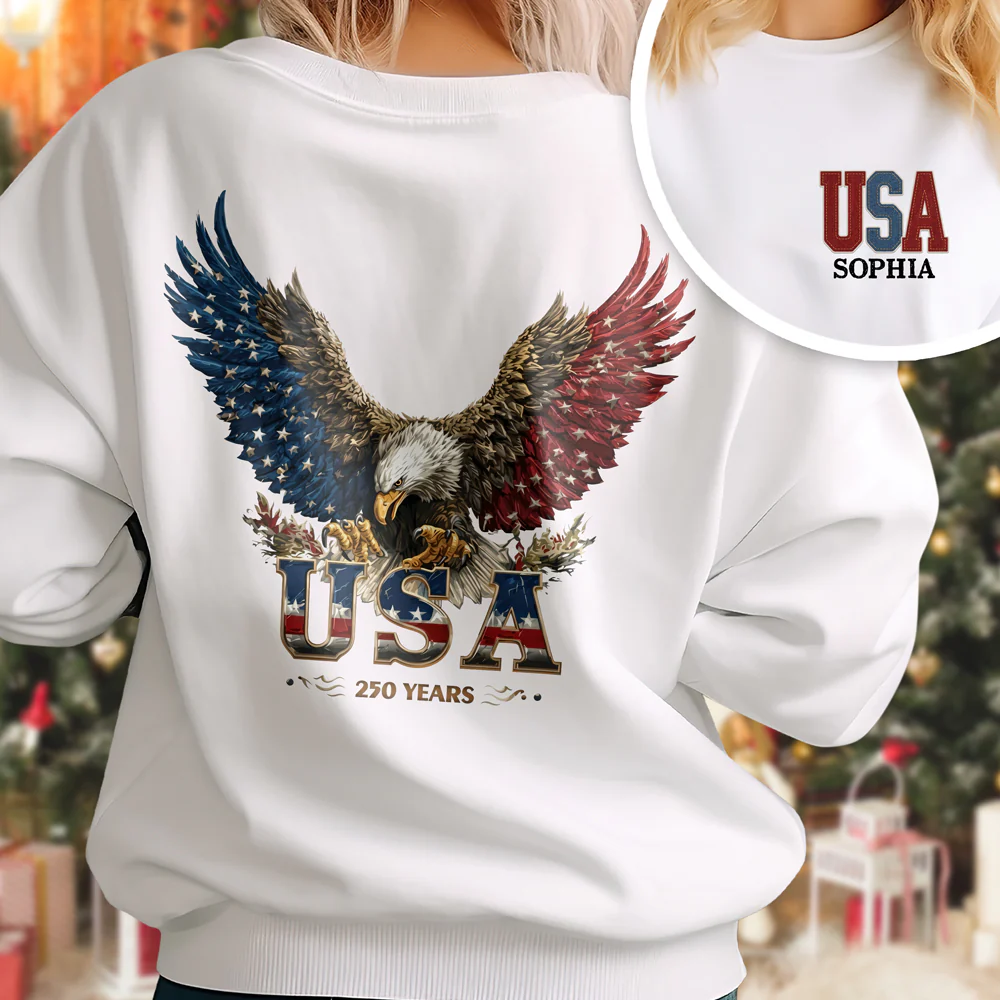 Custom Name American Eagle USA 250 Years Patriotic Front And Back Shirt HO82 901840 - Image 5