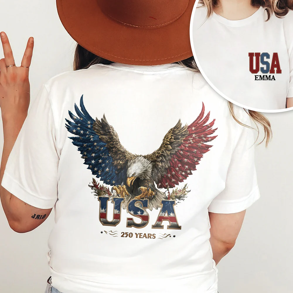 Custom Name American Eagle USA 250 Years Patriotic Front And Back Shirt HO82 901840 - Image 6