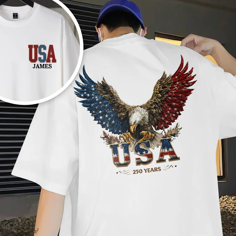 Custom Name American Eagle USA 250 Years Patriotic Front And Back Shirt HO82 901840 - Image 7