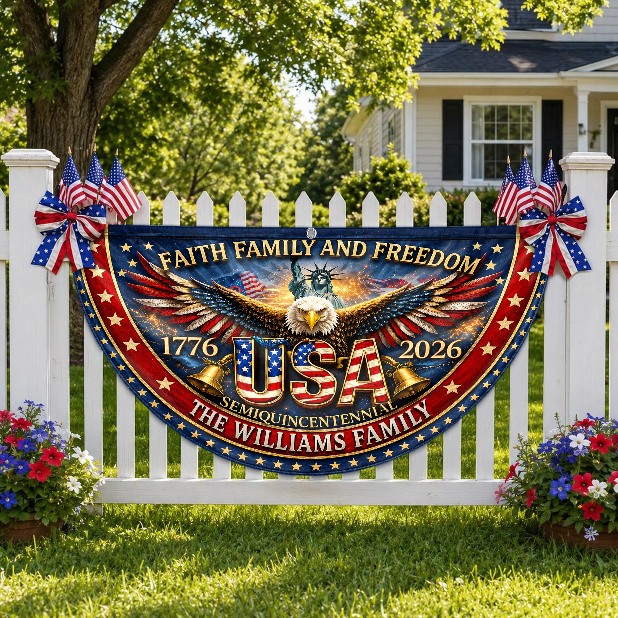 Custom Name American Flag Eagle 250th Anniversary 1776-2026 Non-Pleated Fan Flag LM32 669339