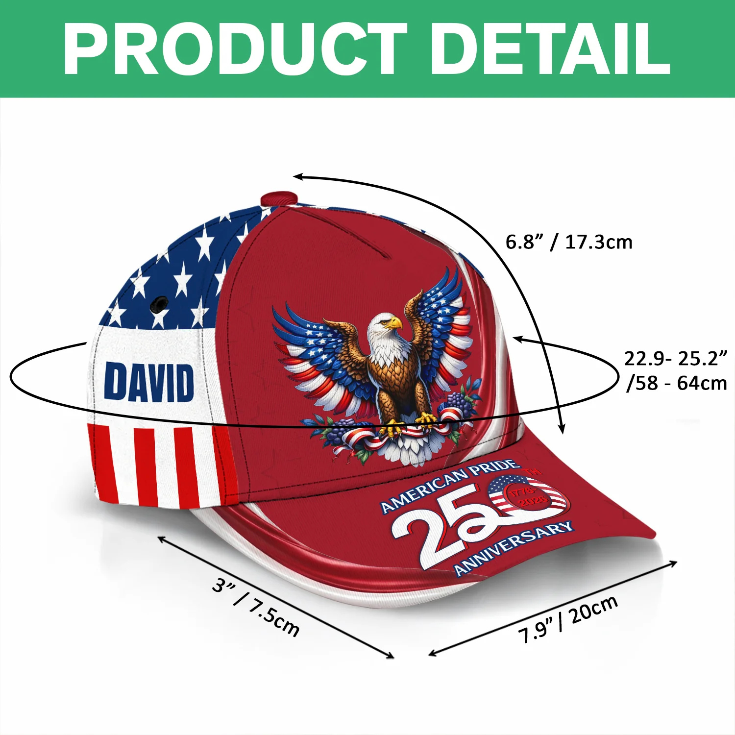 Custom Name American Pride Patriotic 250th Anniversary Eagle Classic Cap HA75 921144 - Image 5